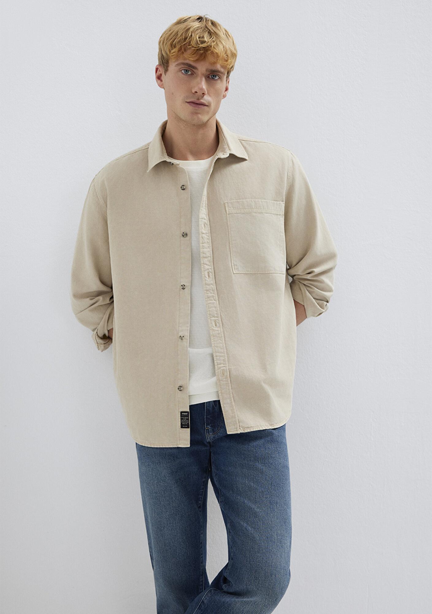 Mavi Cepli Ekru Gömlek Regular Fit / Normal Kesim 0211827-70004