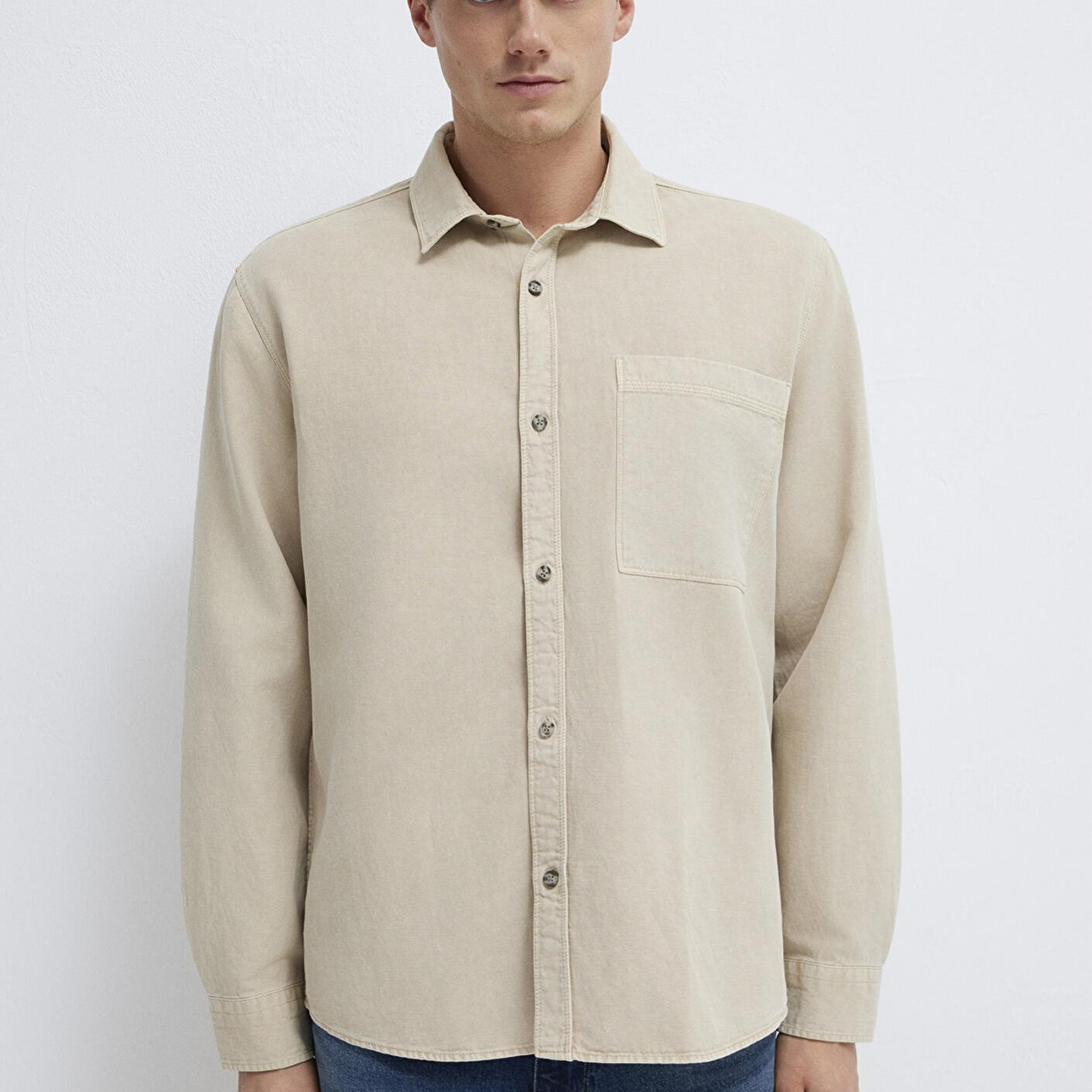 Mavi Cepli Ekru Gömlek Regular Fit / Normal Kesim 0211827-70004