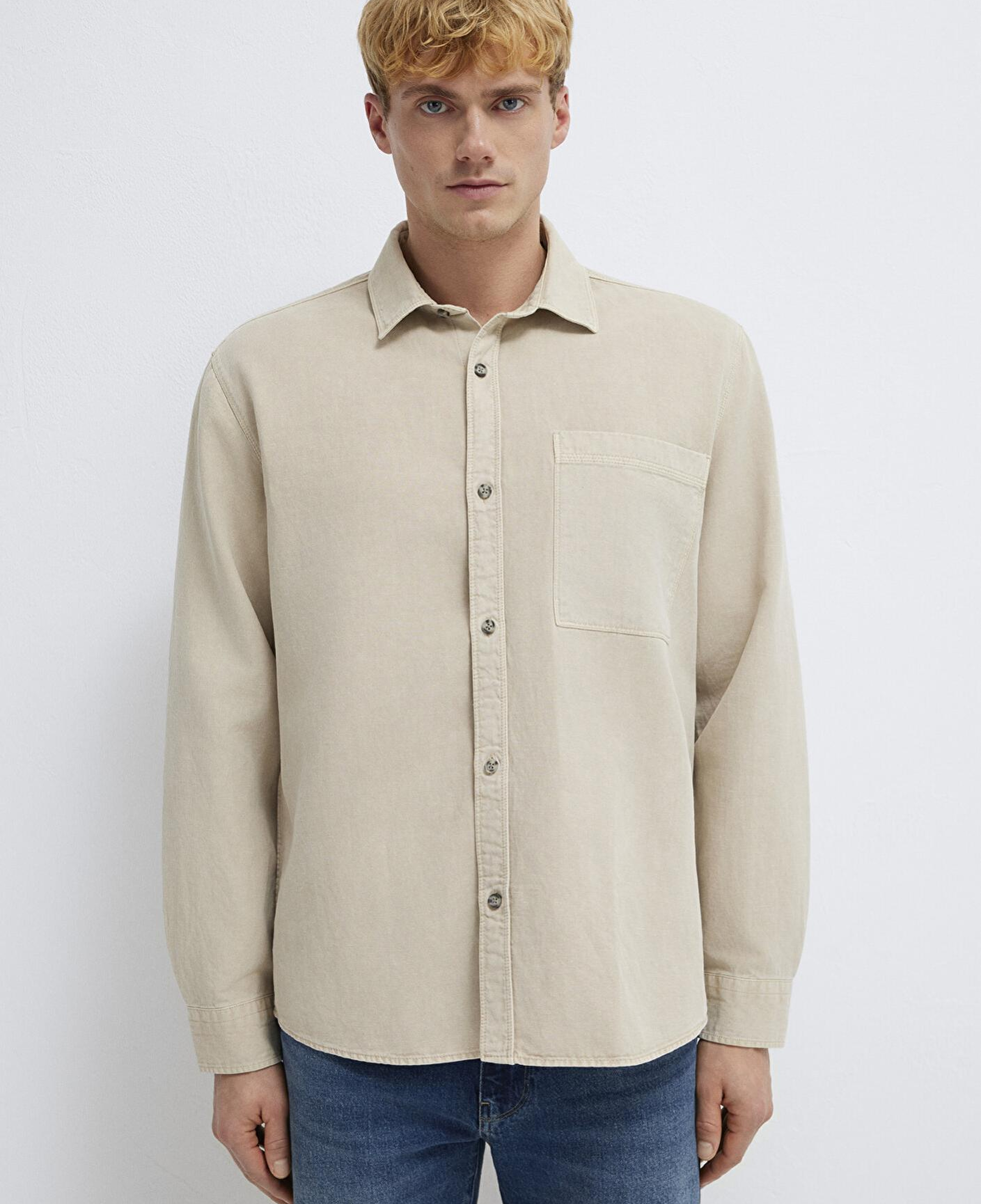 Mavi Cepli Ekru Gömlek Regular Fit / Normal Kesim 0211827-70004