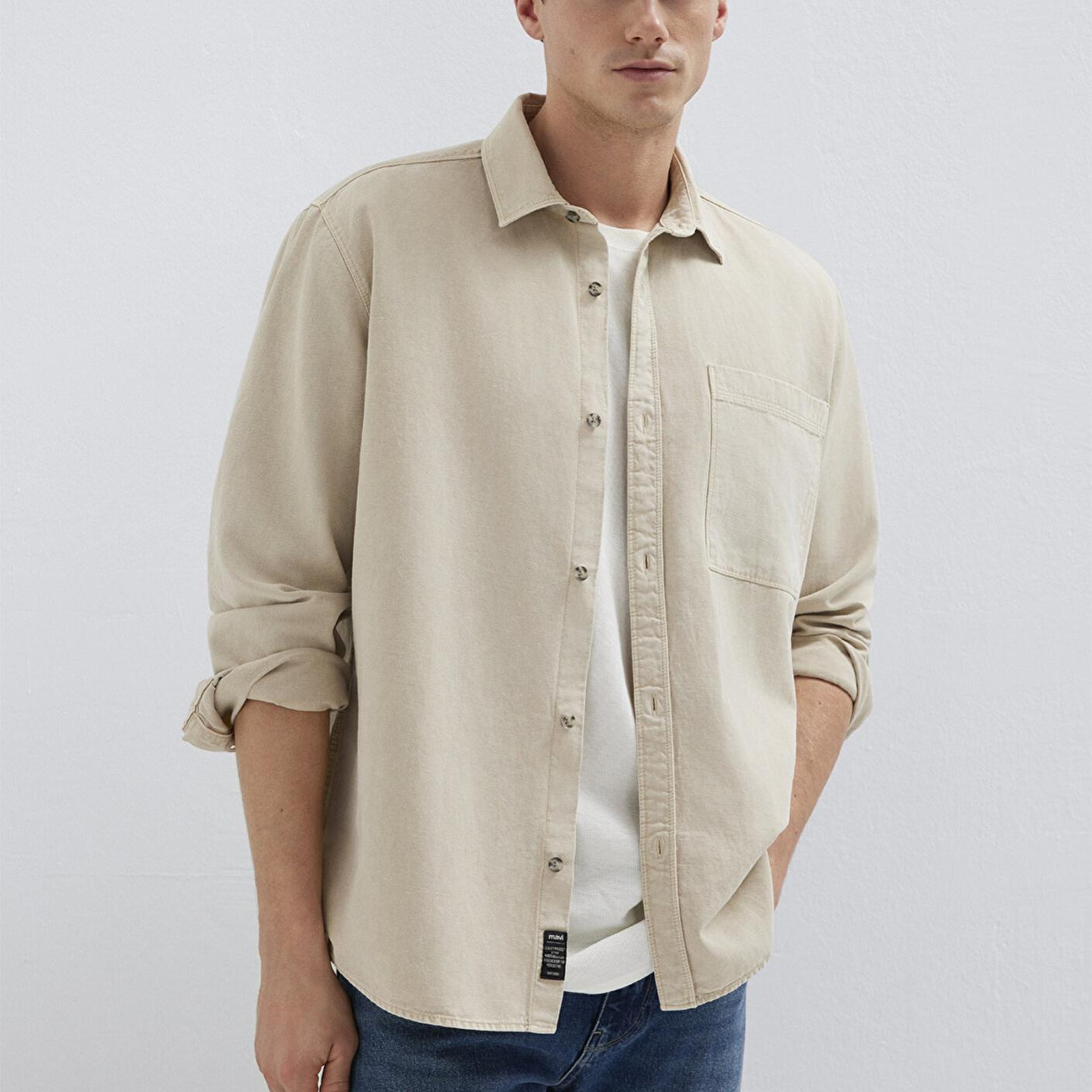 Mavi Cepli Ekru Gömlek Regular Fit / Normal Kesim 0211827-70004