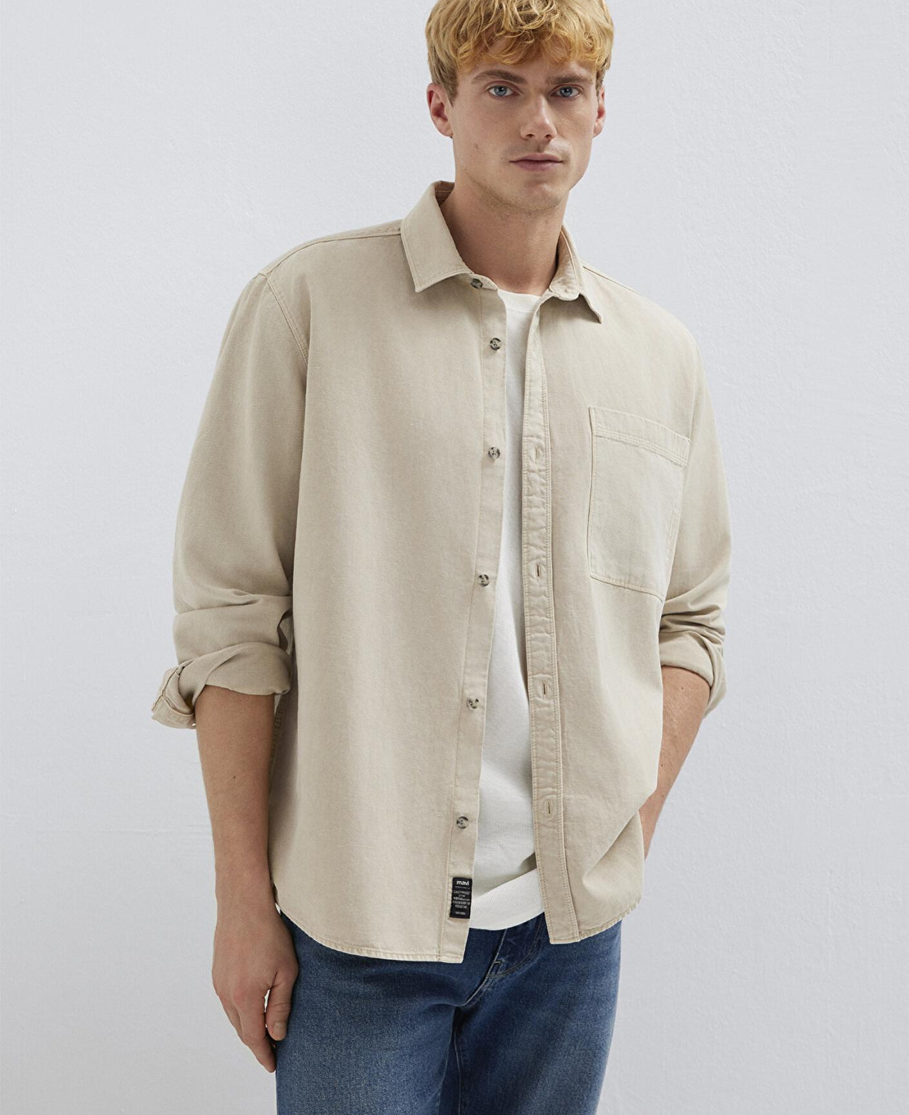 Mavi Cepli Ekru Gömlek Regular Fit / Normal Kesim 0211827-70004