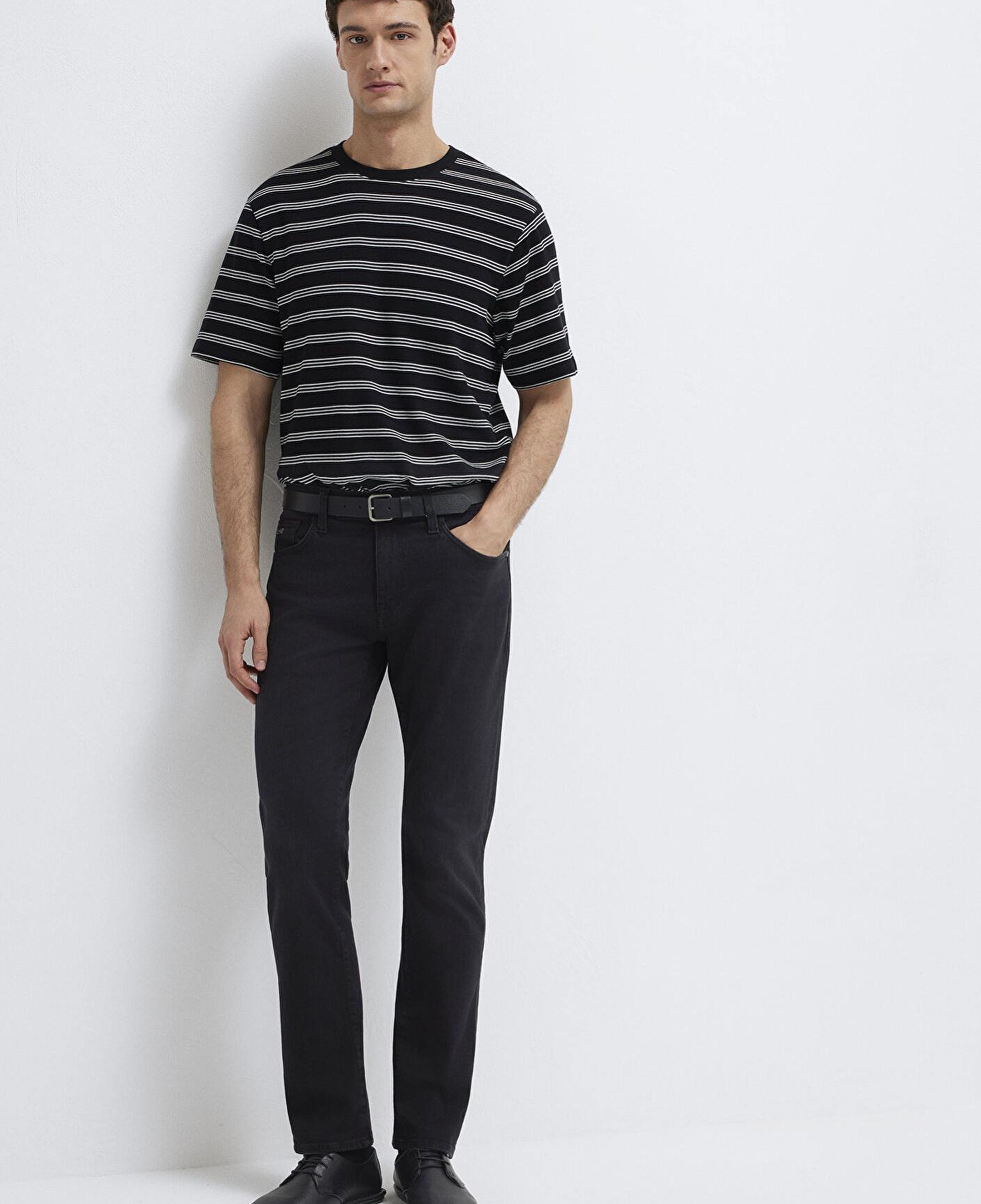 Mavi Çizgili Siyah Tişört Regular Fit / Normal Kesim 0613134-900