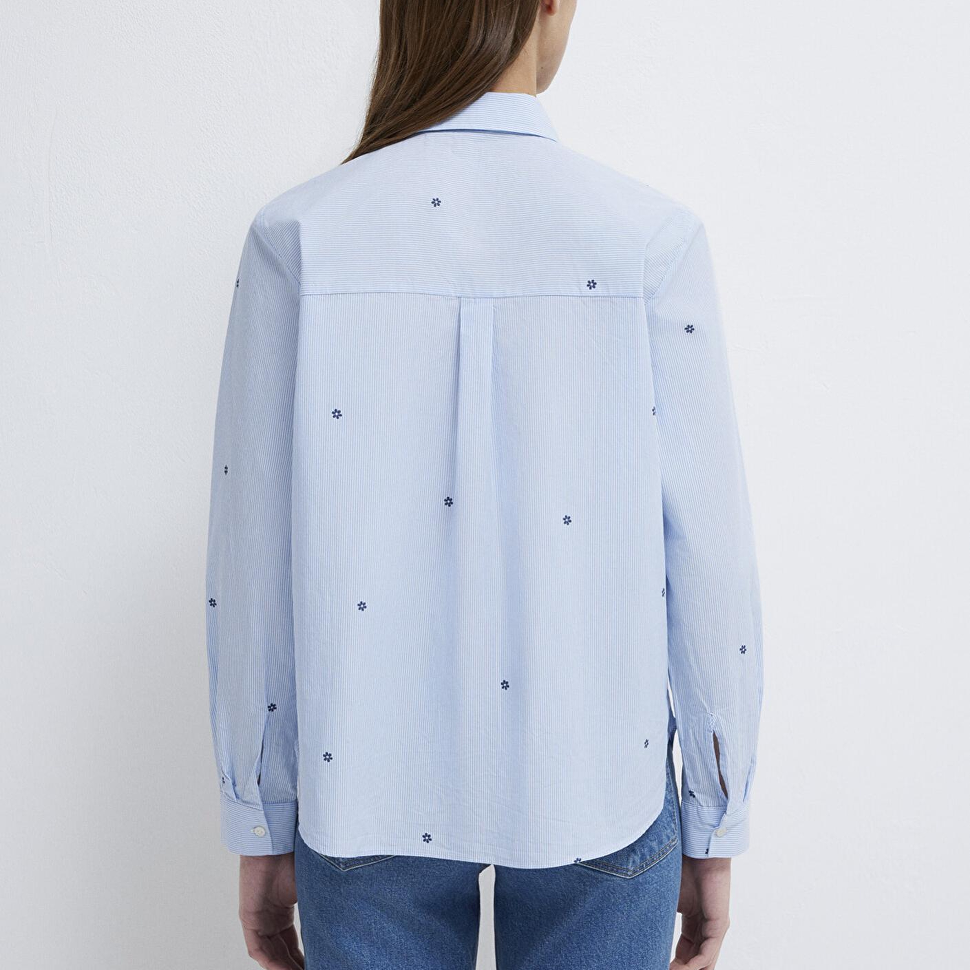 Mavi Çiçek Baskılı Mavi Gömlek Loose Fit / Bol Rahat Kesim 1210610-91382