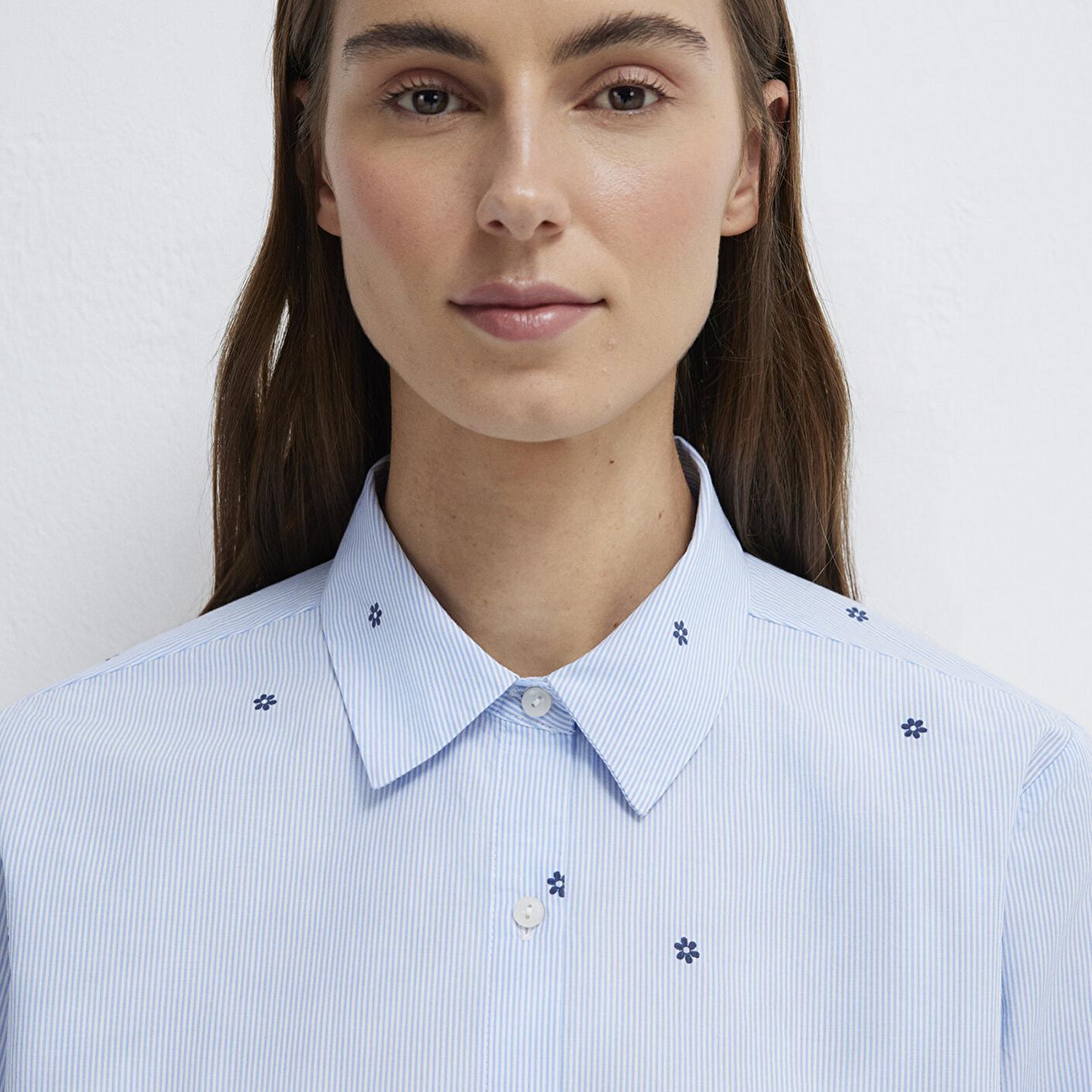 Mavi Çiçek Baskılı Mavi Gömlek Loose Fit / Bol Rahat Kesim 1210610-91382