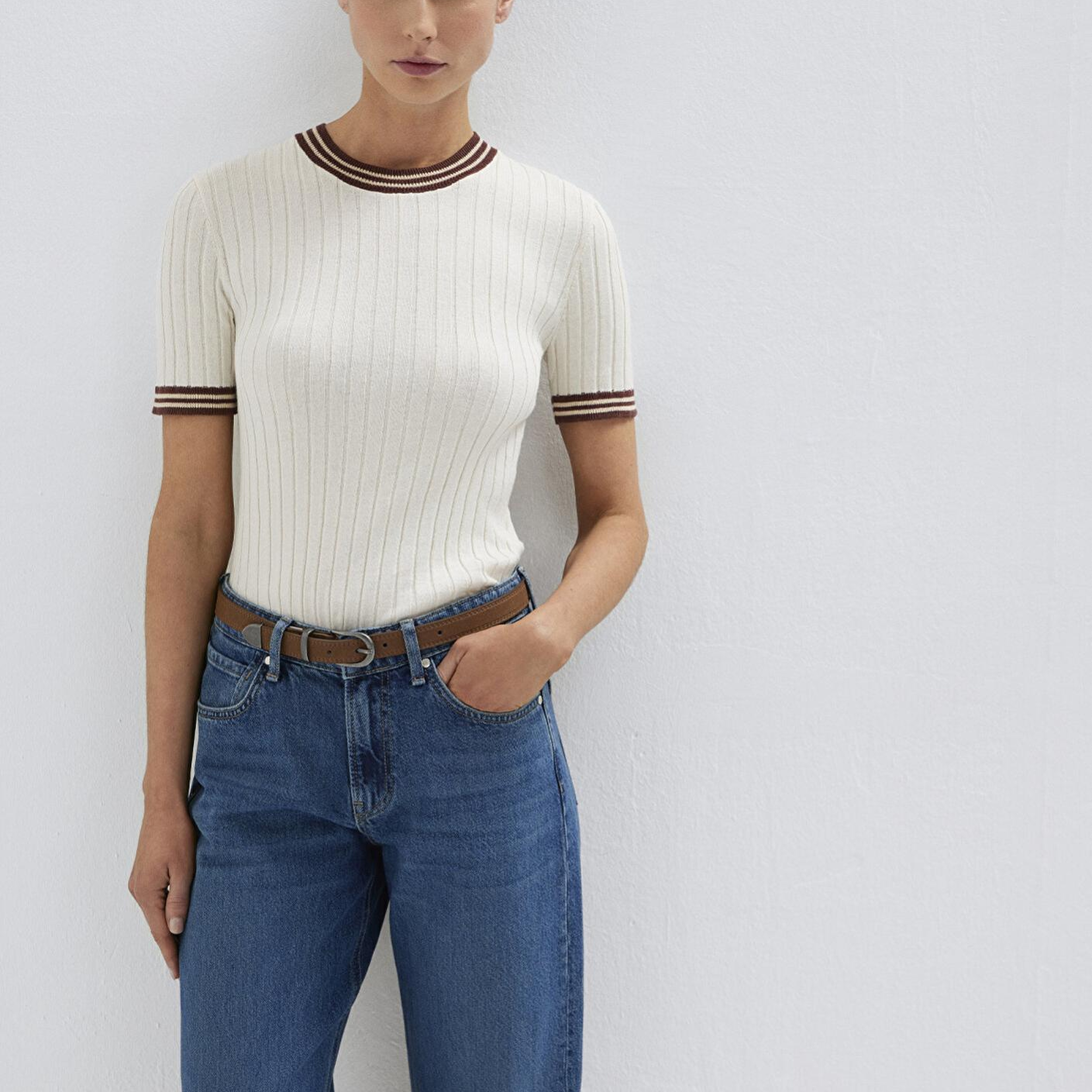 Mavi Ekru Triko Fitted / Vücuda Oturan Kesim 1710843-70048