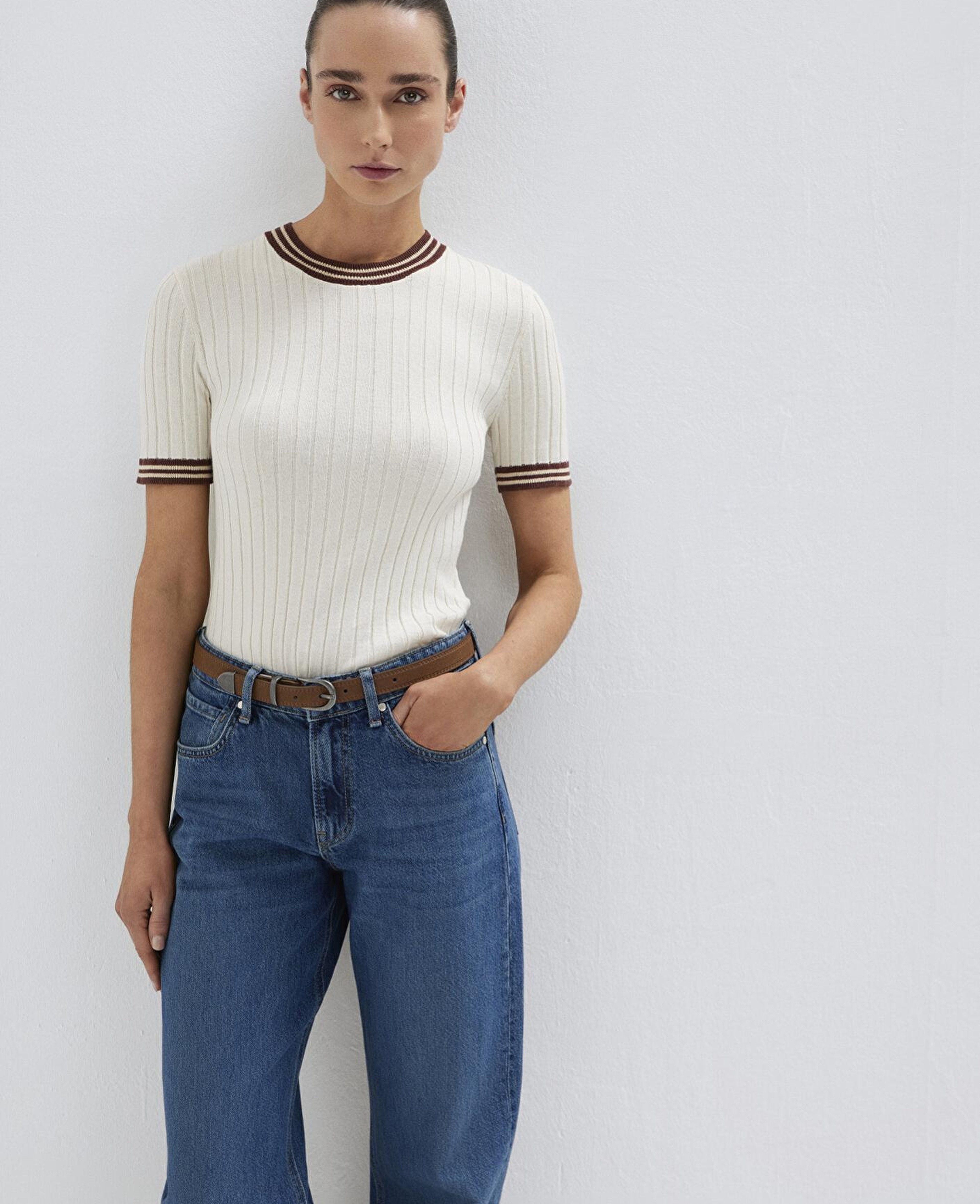 Mavi Ekru Triko Fitted / Vücuda Oturan Kesim 1710843-70048