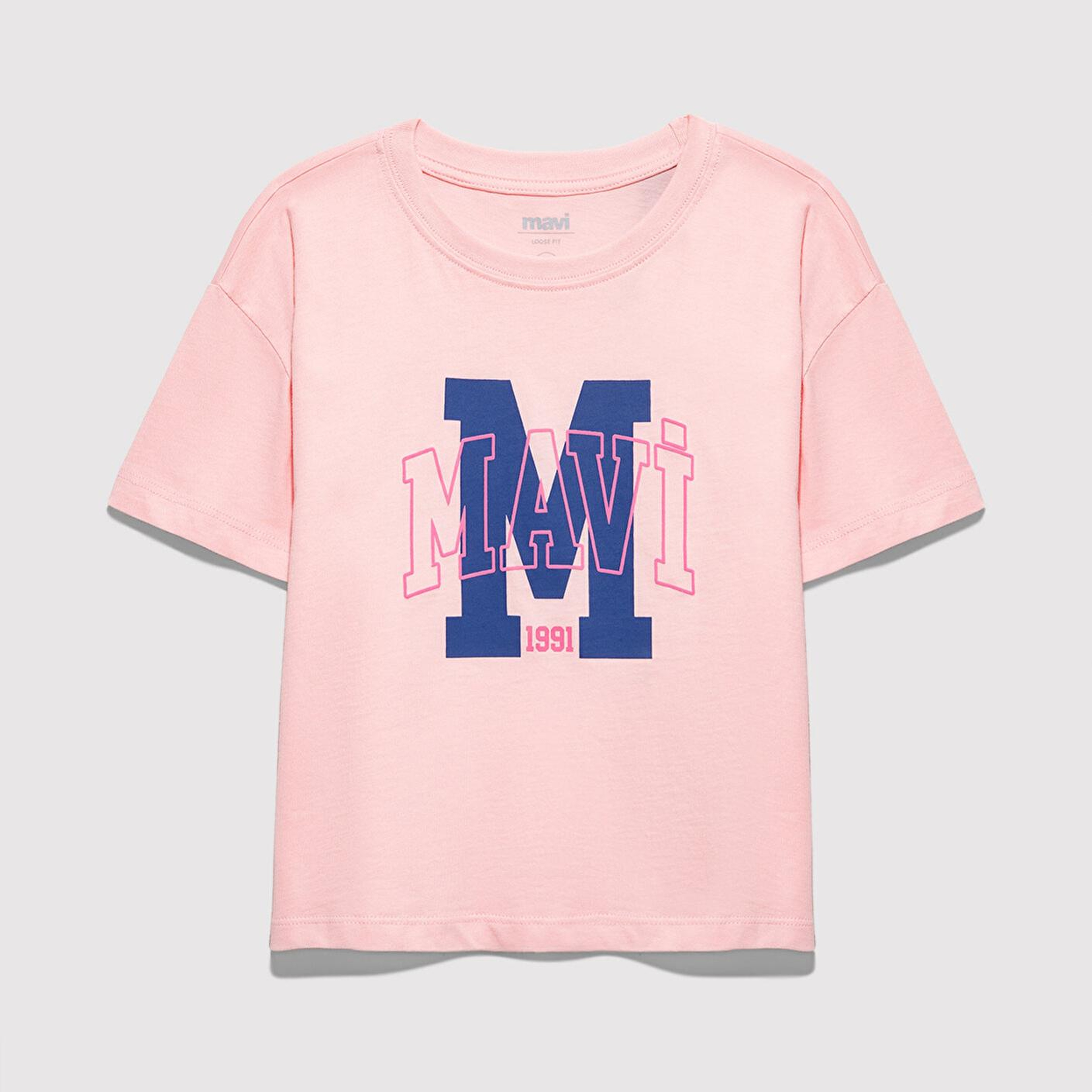 Mavi M Logo Baskılı Pembe Tişört Loose Fit / Bol Rahat Kesim 7610390-71007