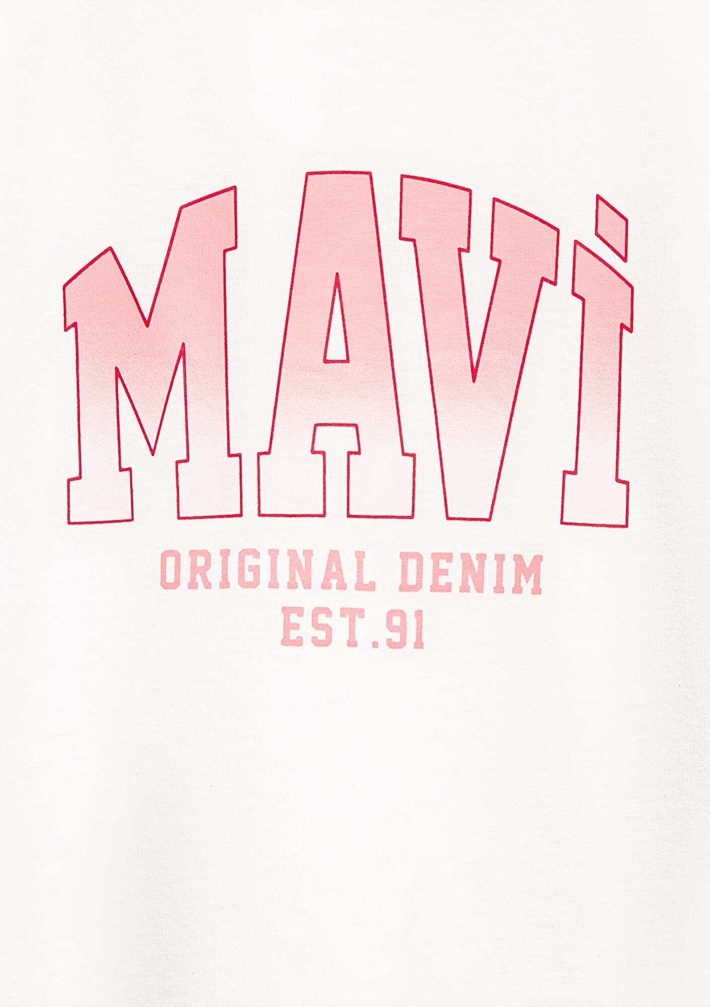Mavi Mavi Logo Baskılı Ekru Tişört Loose Fit / Bol Rahat Kesim 7610386-70057
