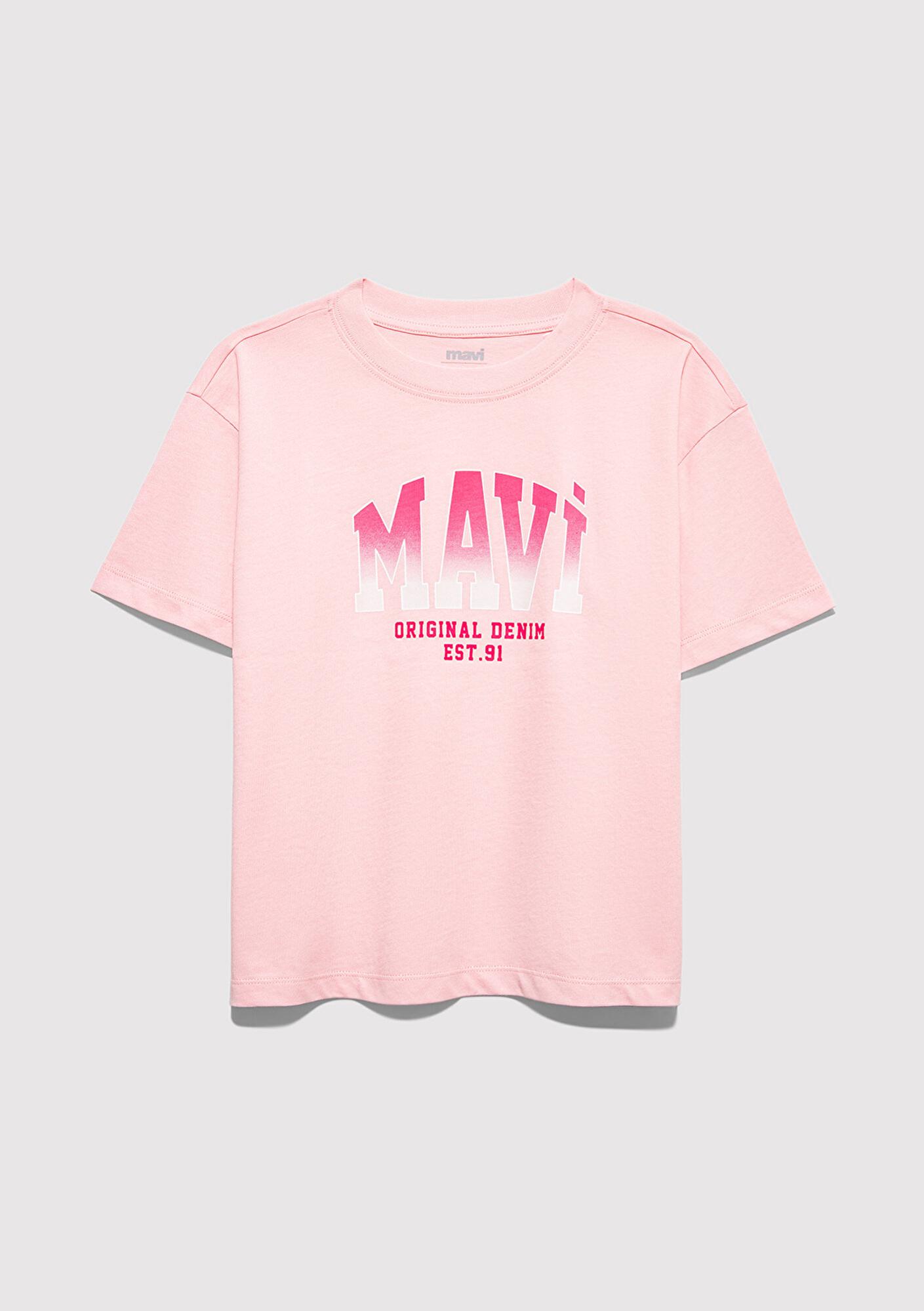 Mavi Mavi Logo Baskılı Pembe Tişört Loose Fit / Bol Rahat Kesim 7610386-71007