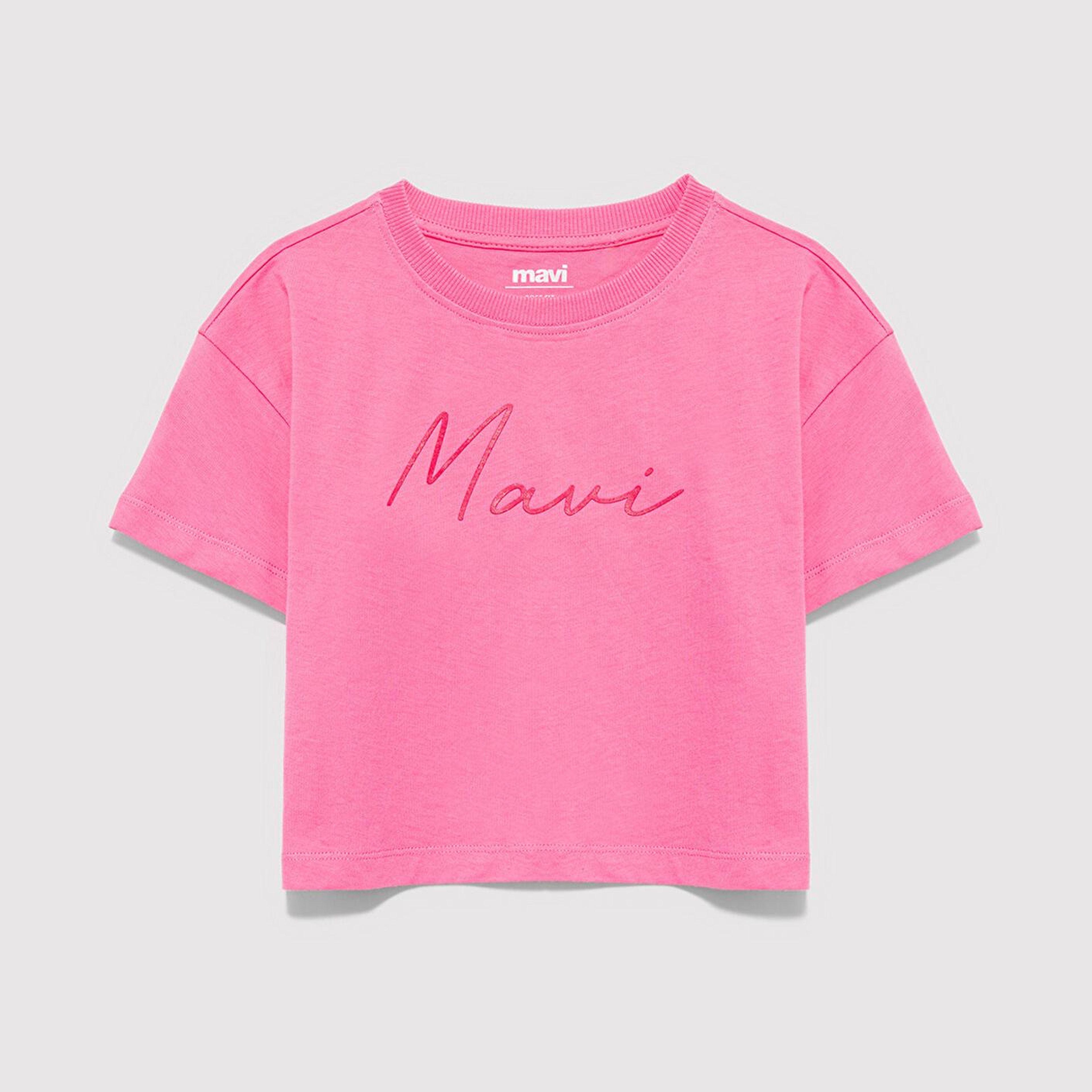 Mavi Mavi Logo Baskılı Pembe Tişört Loose Fit / Bol Rahat Kesim 7610181-91355