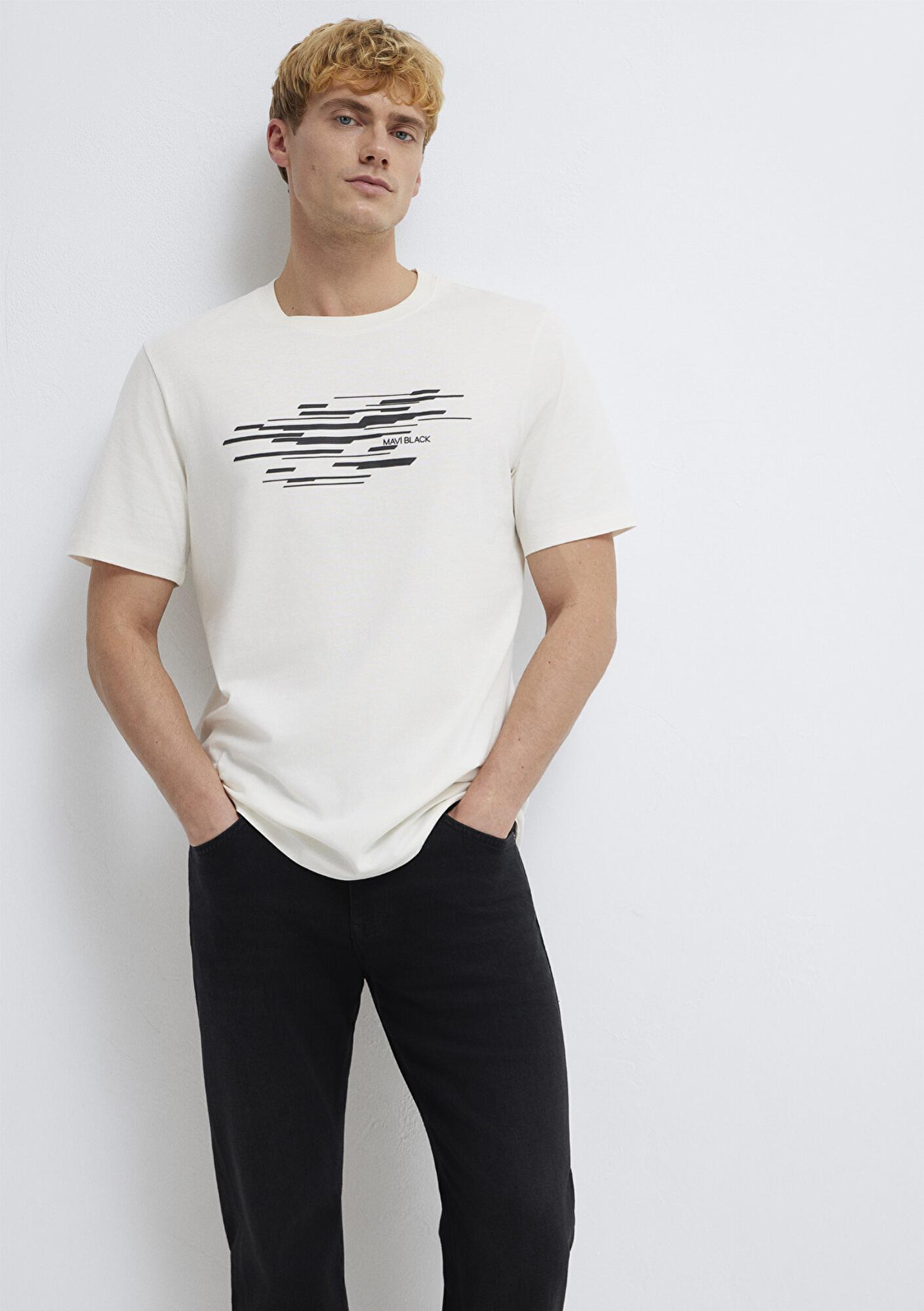 Mavi Mavi Black Ekru Tişört Regular Fit / Normal Kesim 0613131-70057