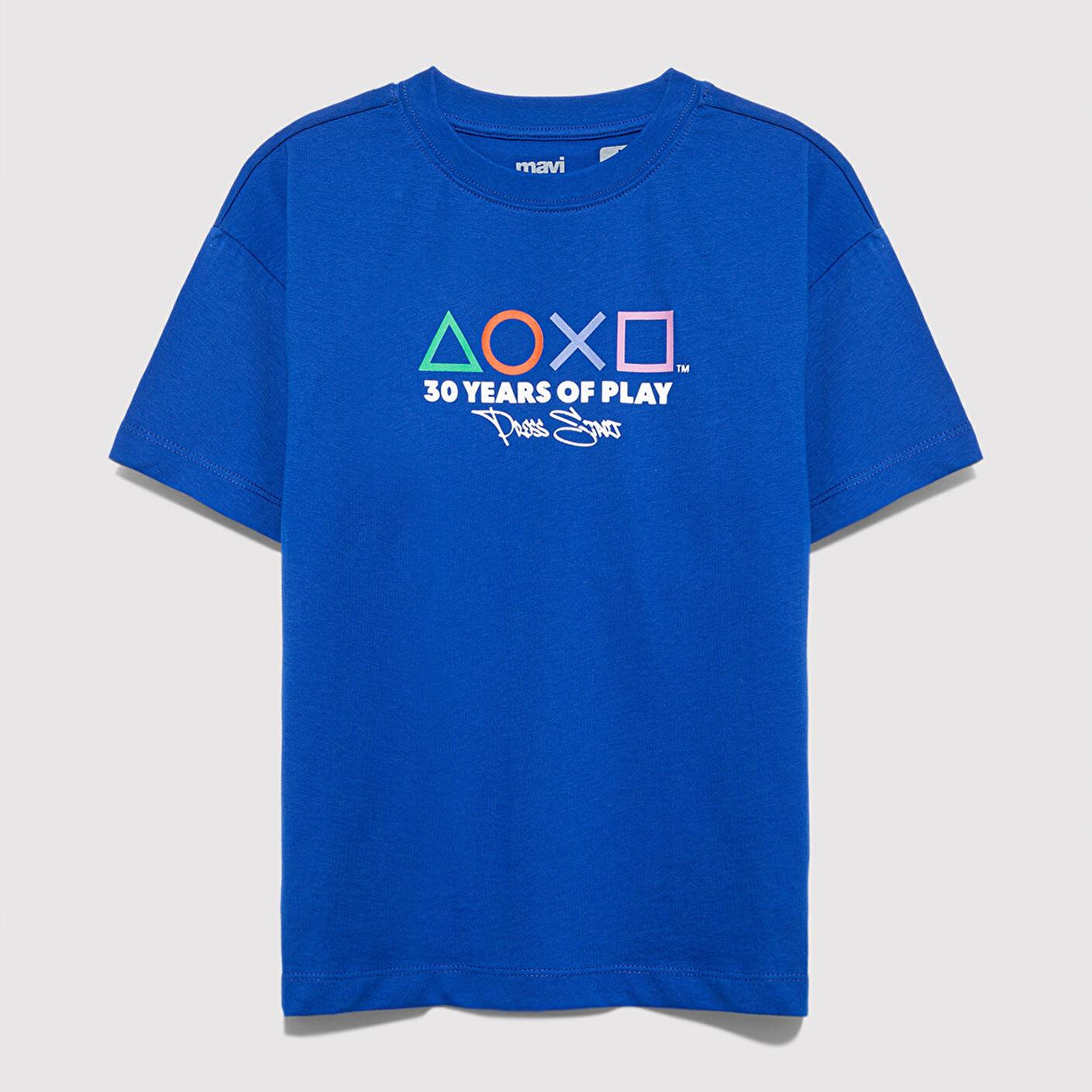 Mavi PlayStation Baskılı Mavi Tişört Loose Fit / Bol Rahat Kesim 6610422-70896
