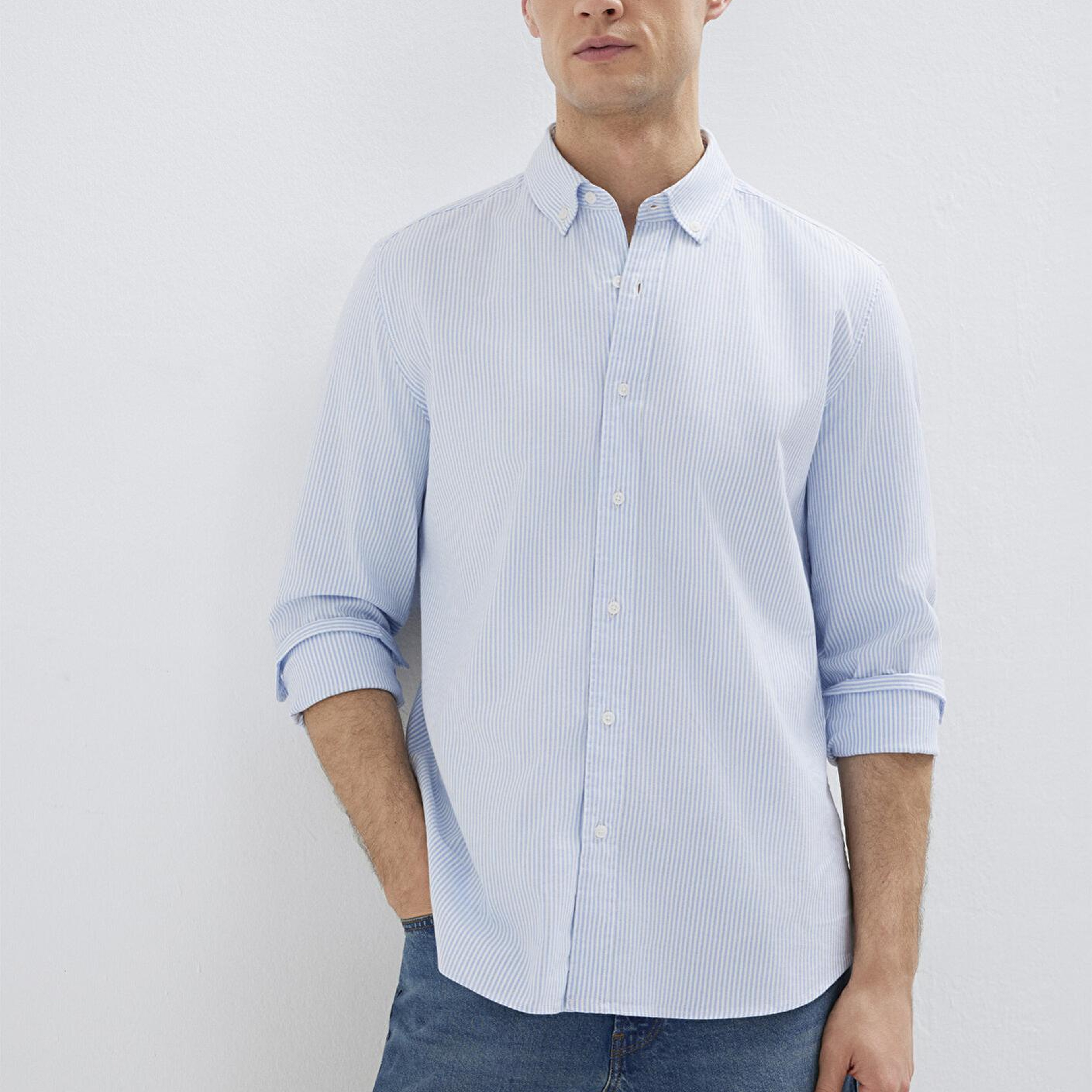 Mavi Çizgili Mavi Gömlek Slim Fit / Dar Kesim 0211916-91471