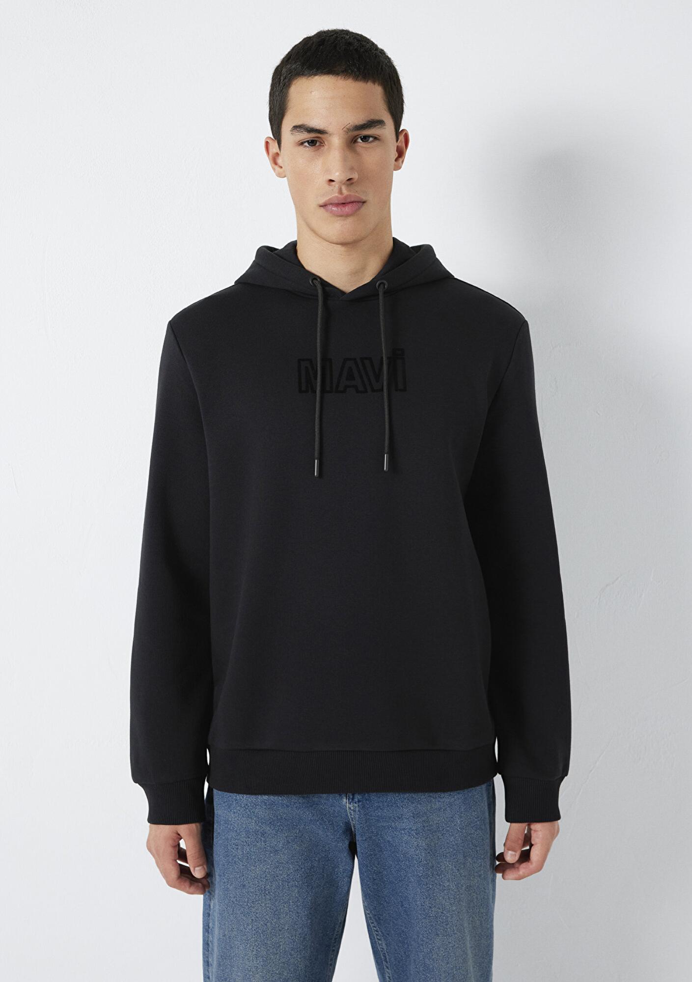 Mavi Mavi Logo Baskılı Kapüşonlu Siyah Sweatshirt 0S10549-900