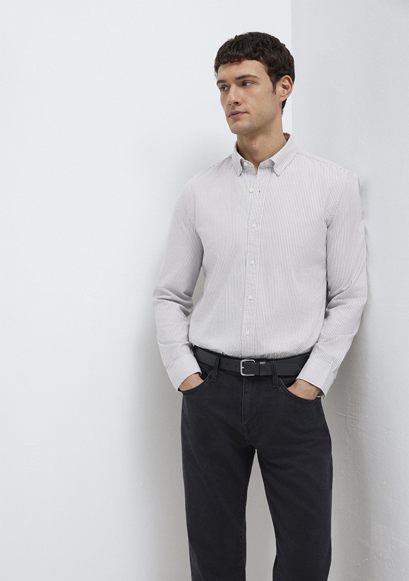 Mavi Çizgili Beyaz Gömlek Slim Fit / Dar Kesim 0211916-91472