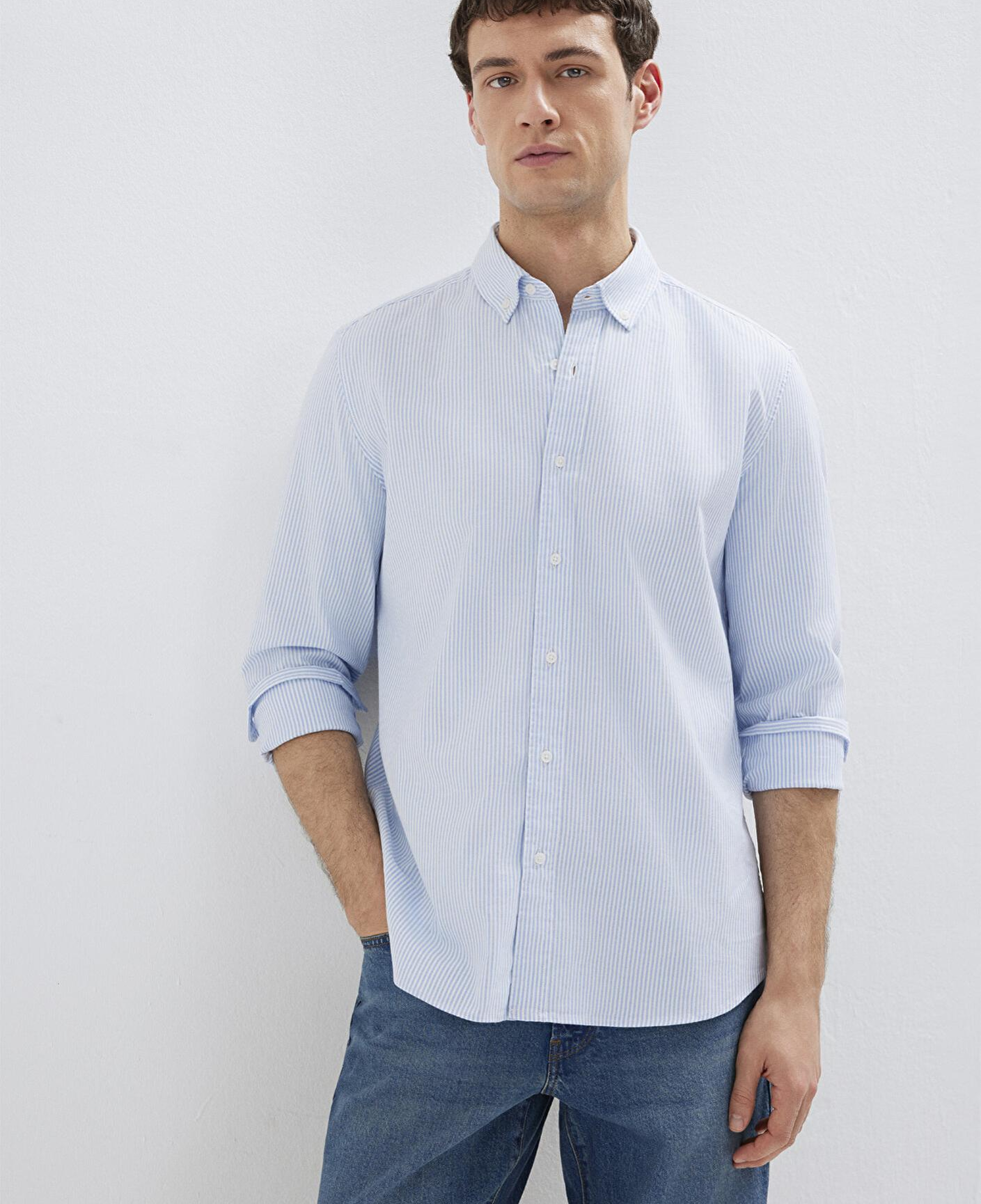 Mavi Çizgili Mavi Gömlek Slim Fit / Dar Kesim 0211916-91471