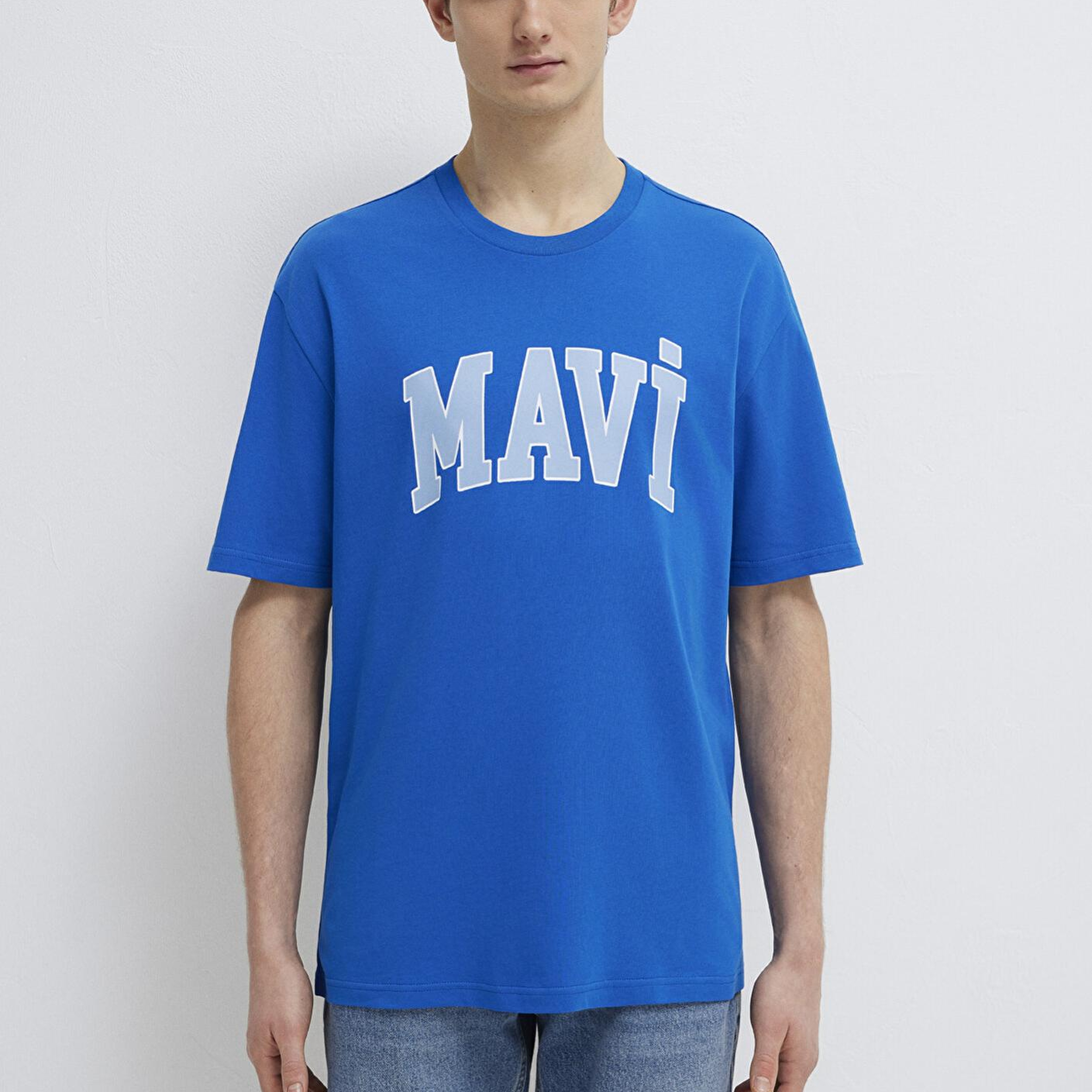 Mavi Mavi Logo Baskılı Mavi Tişört Loose Fit / Bol Rahat Kesim 0611711-81330