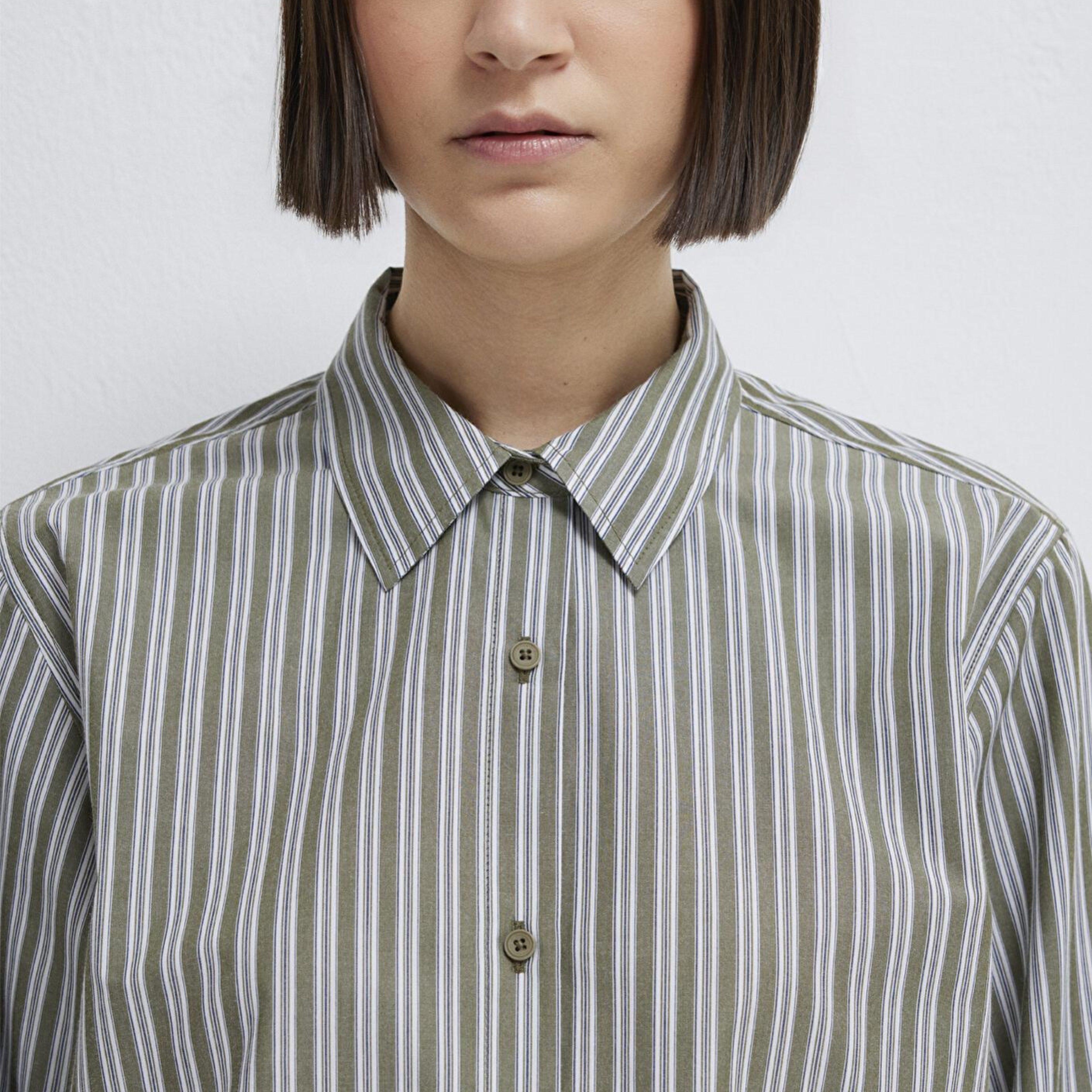 Mavi Çizgili Yeşil Gömlek Loose Fit / Bol Rahat Kesim 1211386-85171