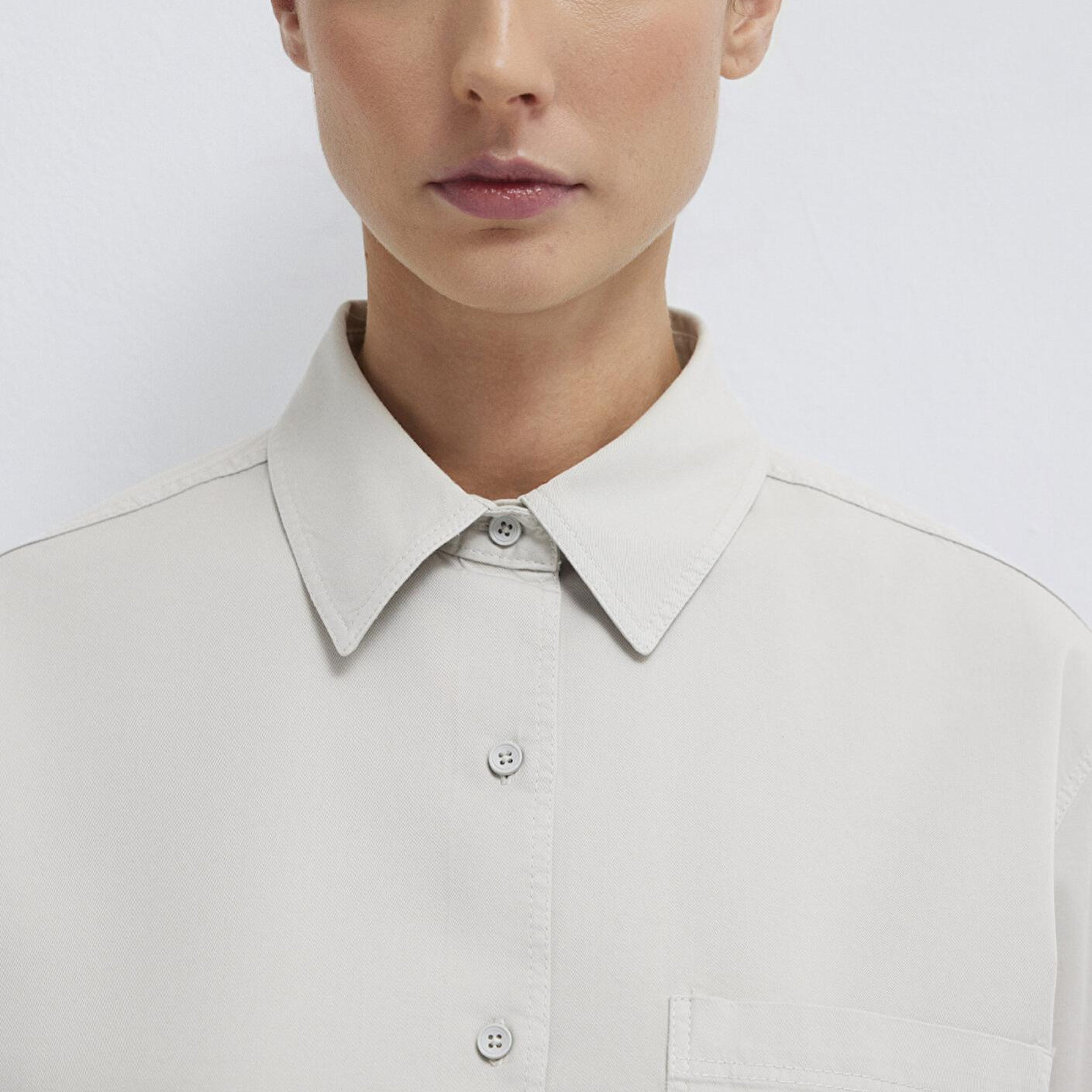 Mavi Cepli Gri Gömlek Loose Fit / Bol Rahat Kesim 1211385-80618