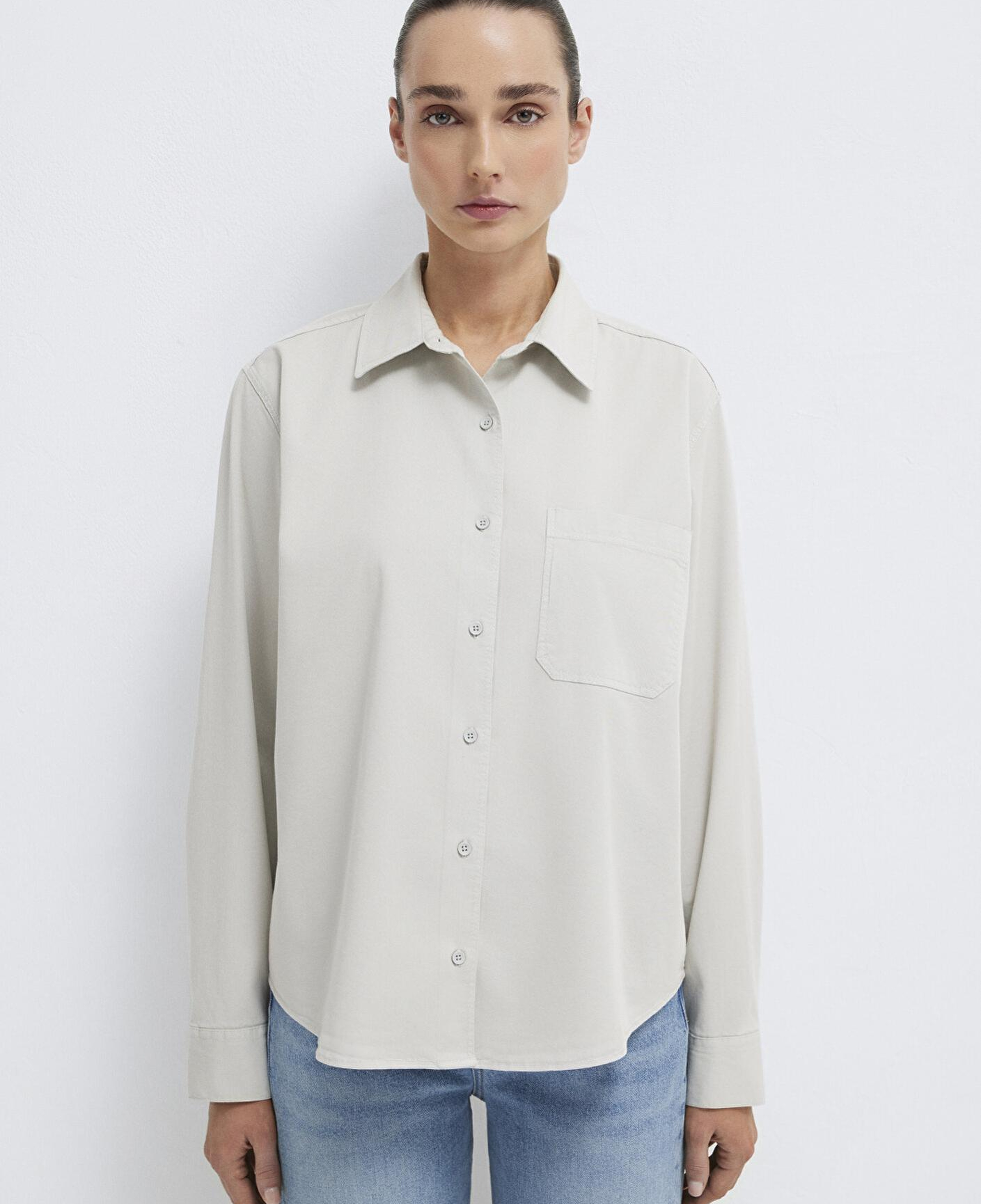 Mavi Cepli Gri Gömlek Loose Fit / Bol Rahat Kesim 1211385-80618