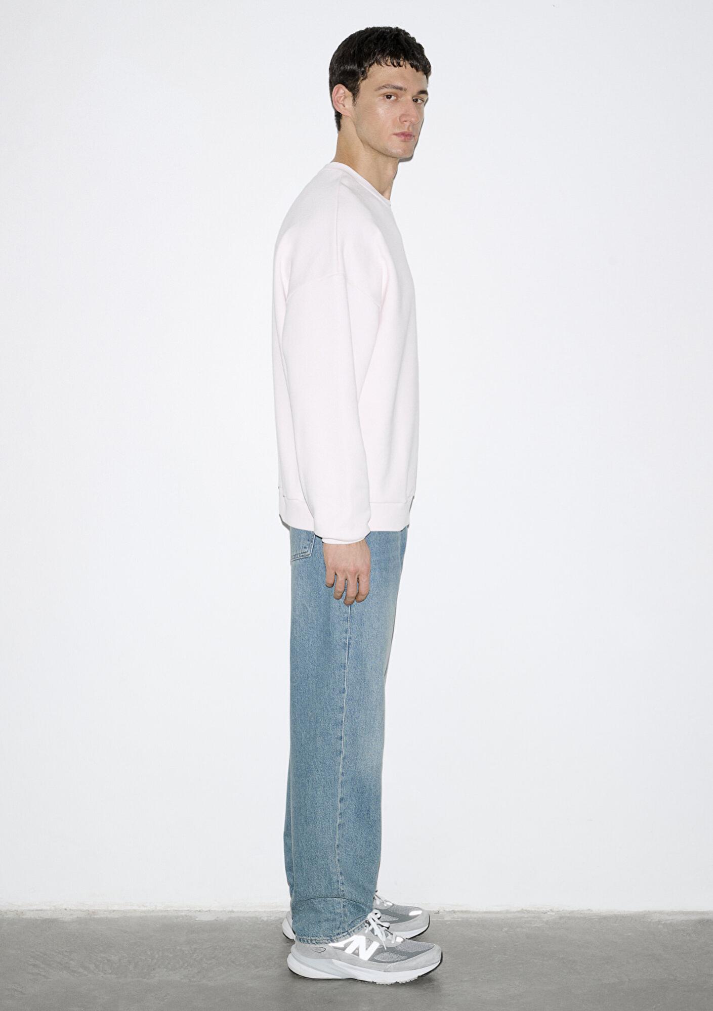 Mavi M Kalp İşlemeli Bisiklet Yaka Pembe Sweatshirt 0S10577-70989