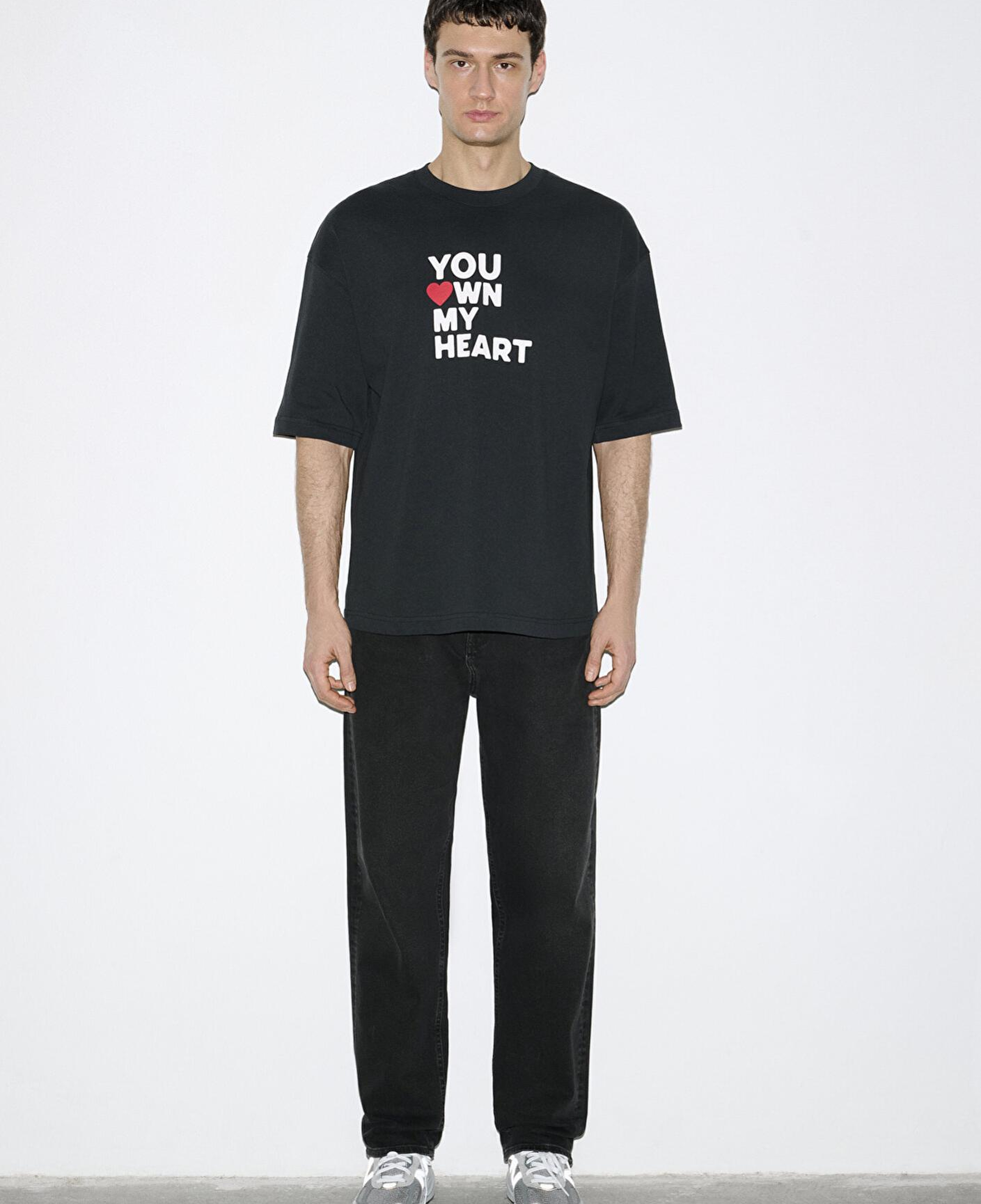 Mavi You Own My Heart Baskılı Siyah Tişört Oversize / Geniş Kesim 0613253-71379