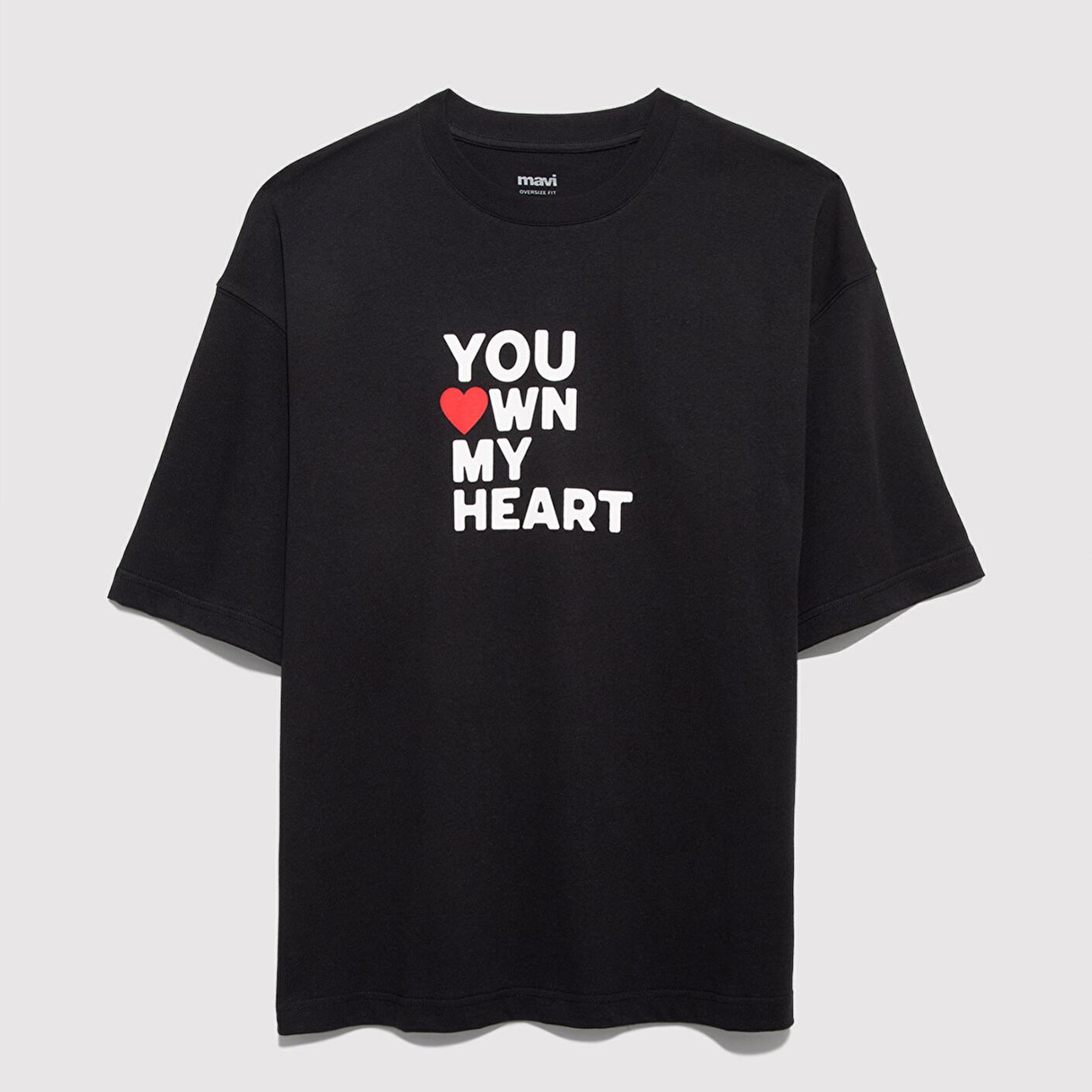 Mavi You Own My Heart Baskılı Siyah Tişört Oversize / Geniş Kesim 0613253-71379