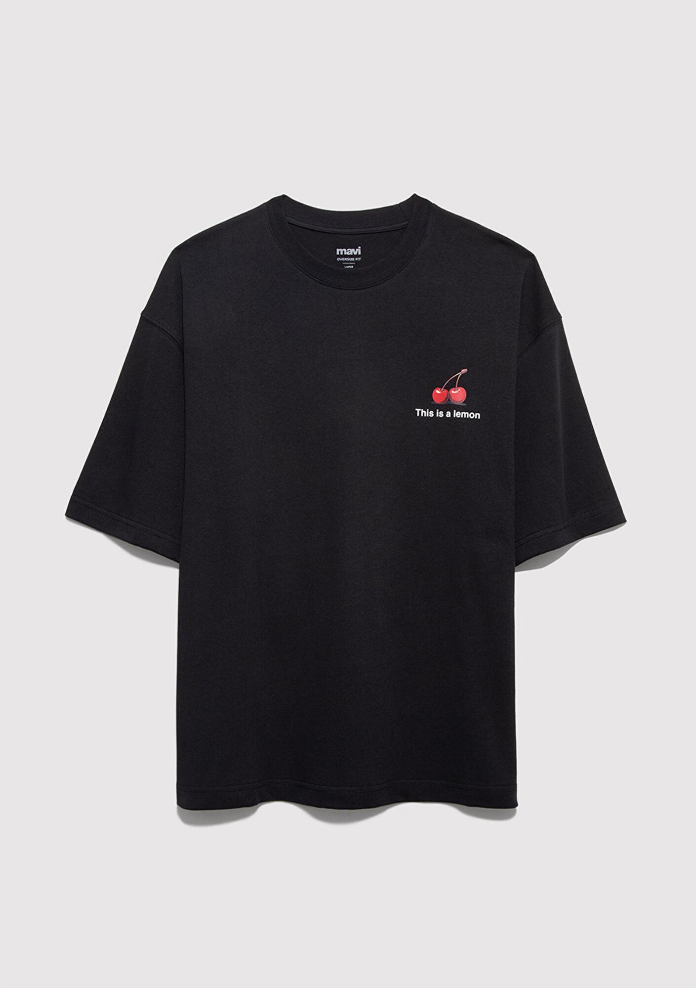 Mavi This Is A Lemon Sırt Baskılı Siyah Tişört Oversize / Geniş Kesim 0613255-71379