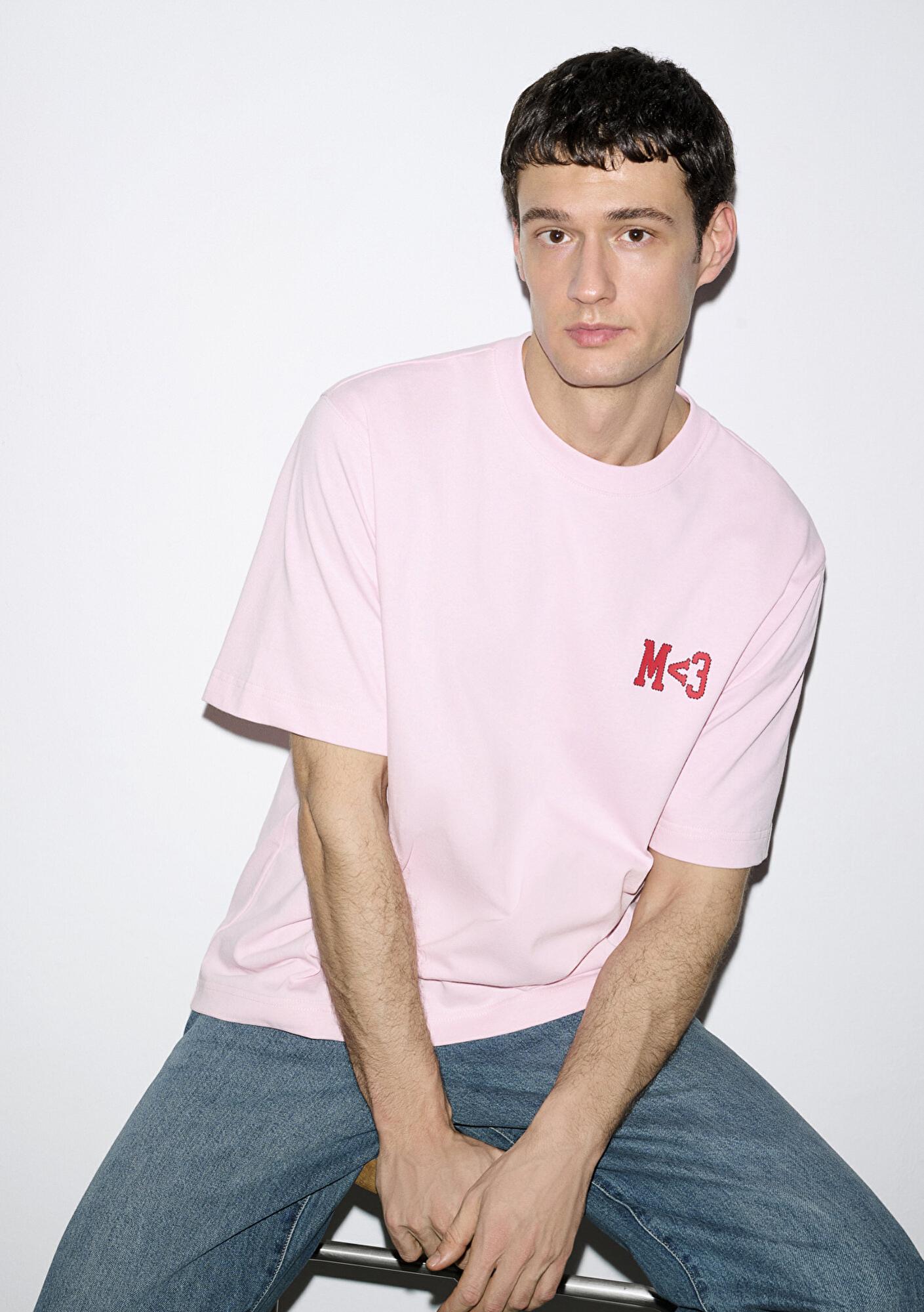 Mavi M Kalp Baskılı Pembe Tişört Relaxed Fit / Rahat Kesim 0613252-91467