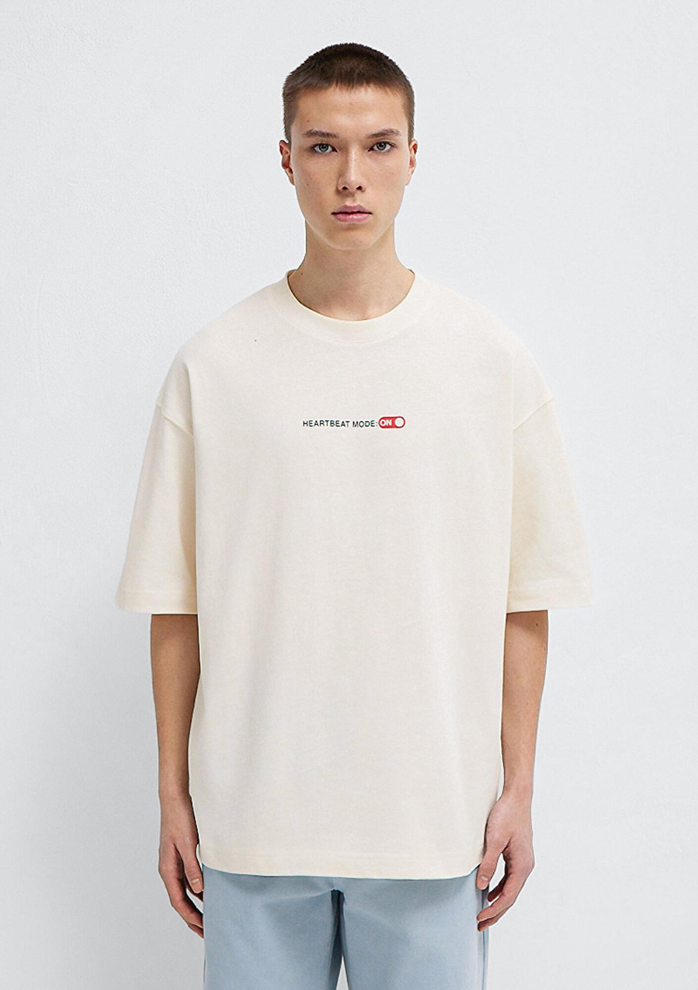 Mavi Heartbeat Mode On Baskılı Ekru Tişört Oversize / Geniş Kesim 0613254-83043