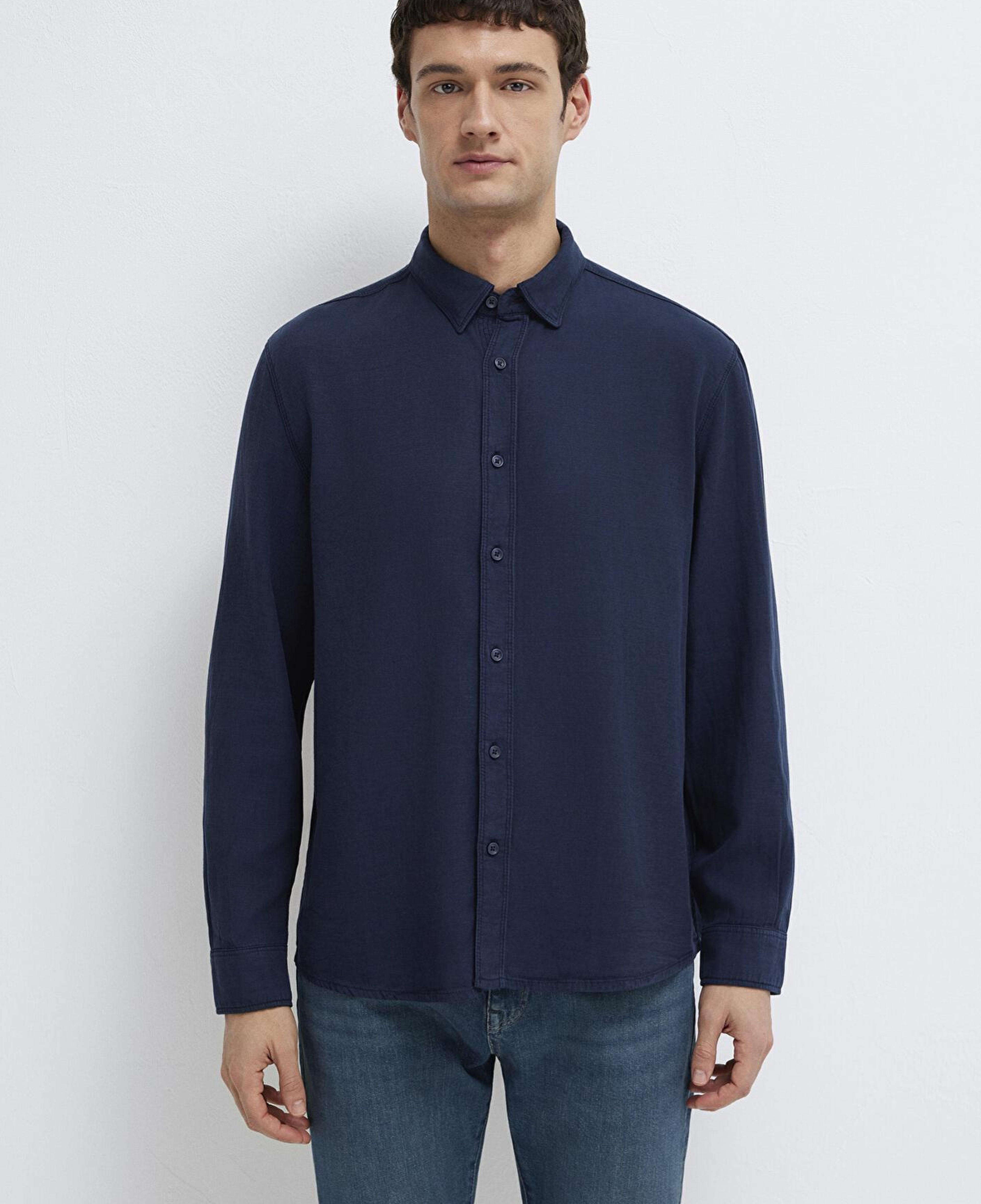 Mavi Keten Karışımlı Lacivert Tencel TM Liyosel Gömlek Regular Fit / Normal Kesim 0211482-70490