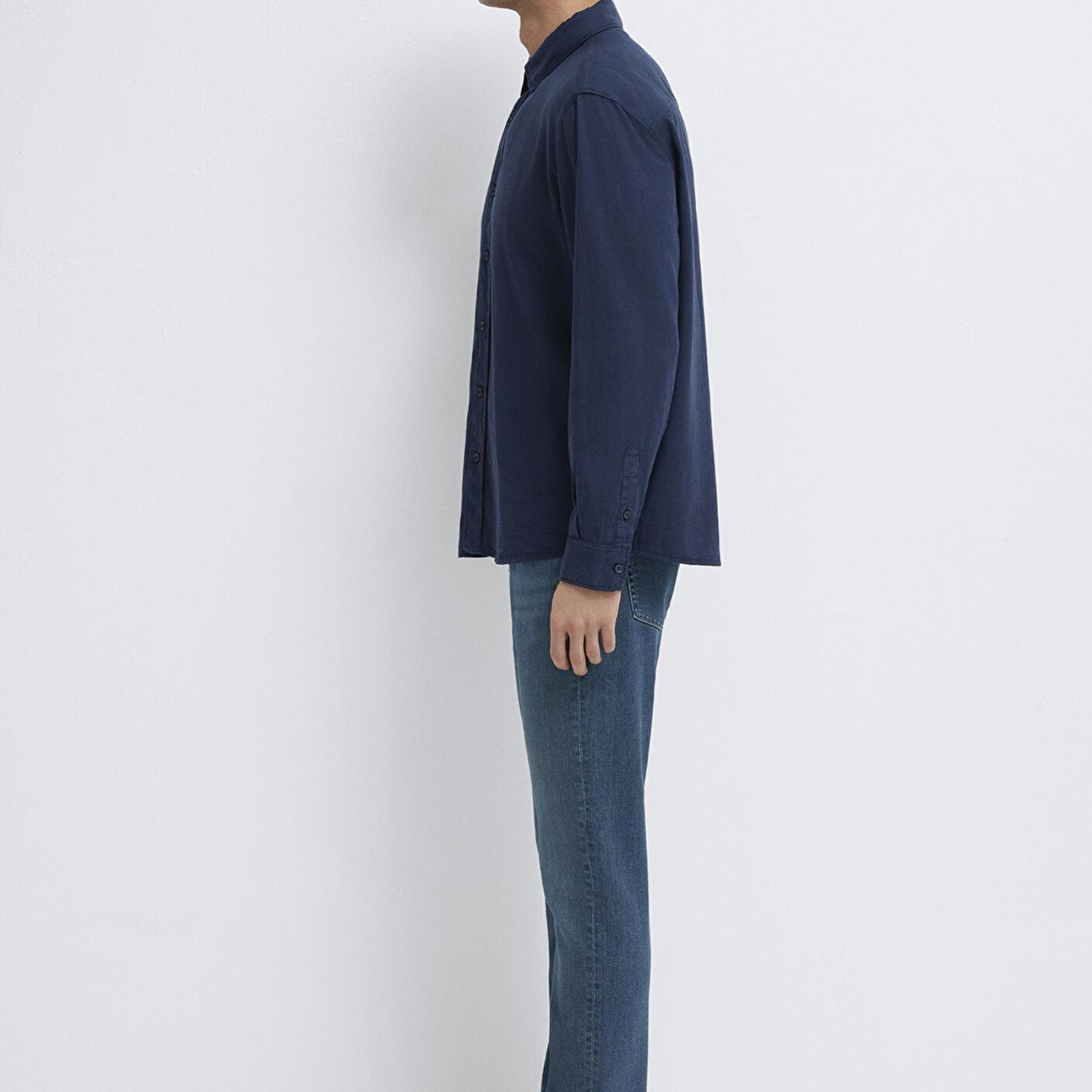 Mavi Keten Karışımlı Lacivert Tencel TM Liyosel Gömlek Regular Fit / Normal Kesim 0211482-70490