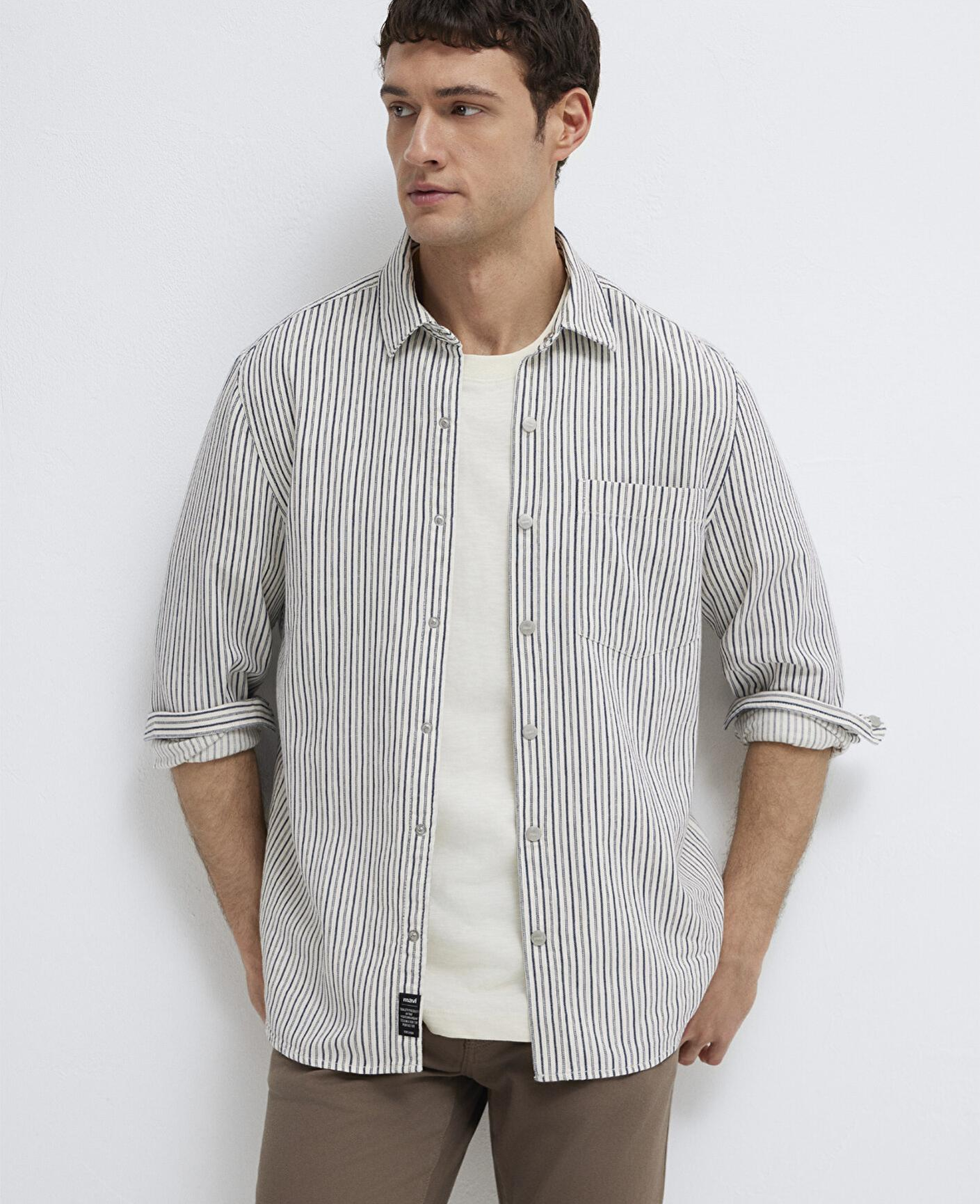 Mavi Çizgili Beyaz Gömlek Regular Fit / Normal Kesim 0211914-18790