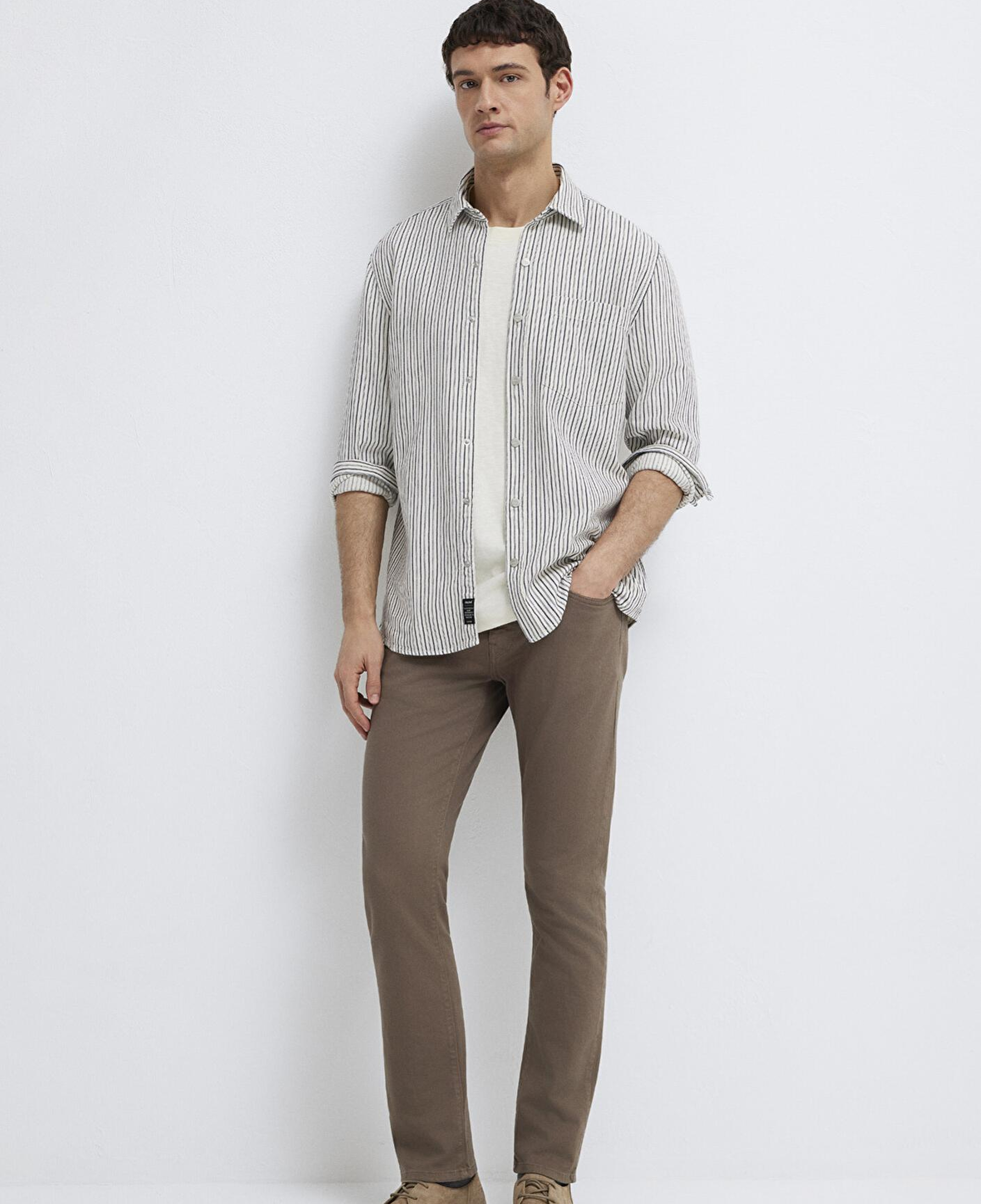 Mavi Çizgili Beyaz Gömlek Regular Fit / Normal Kesim 0211914-18790