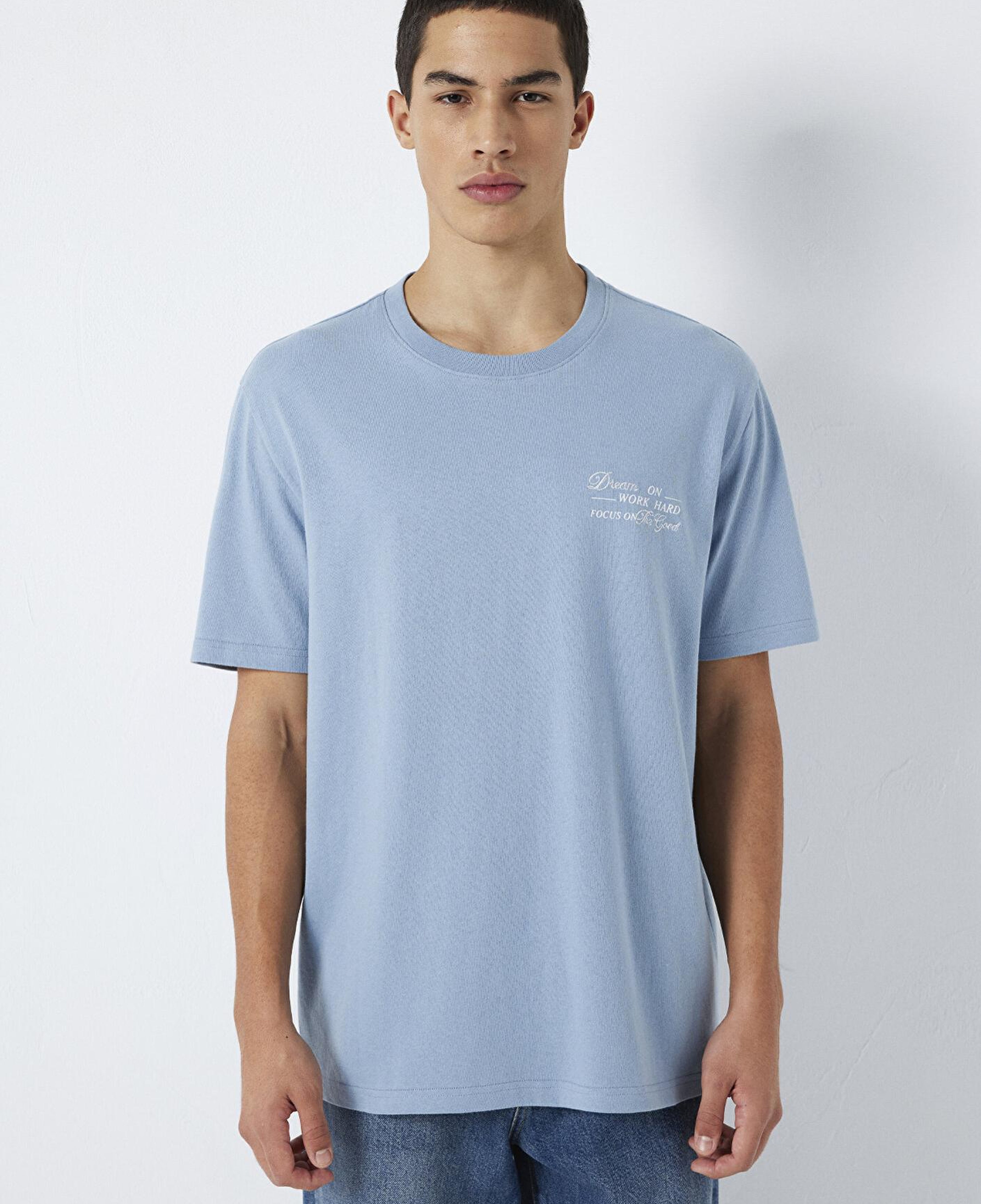 Mavi Baskılı Mavi Tişört Loose Fit / Bol Rahat Kesim 0613184-86998