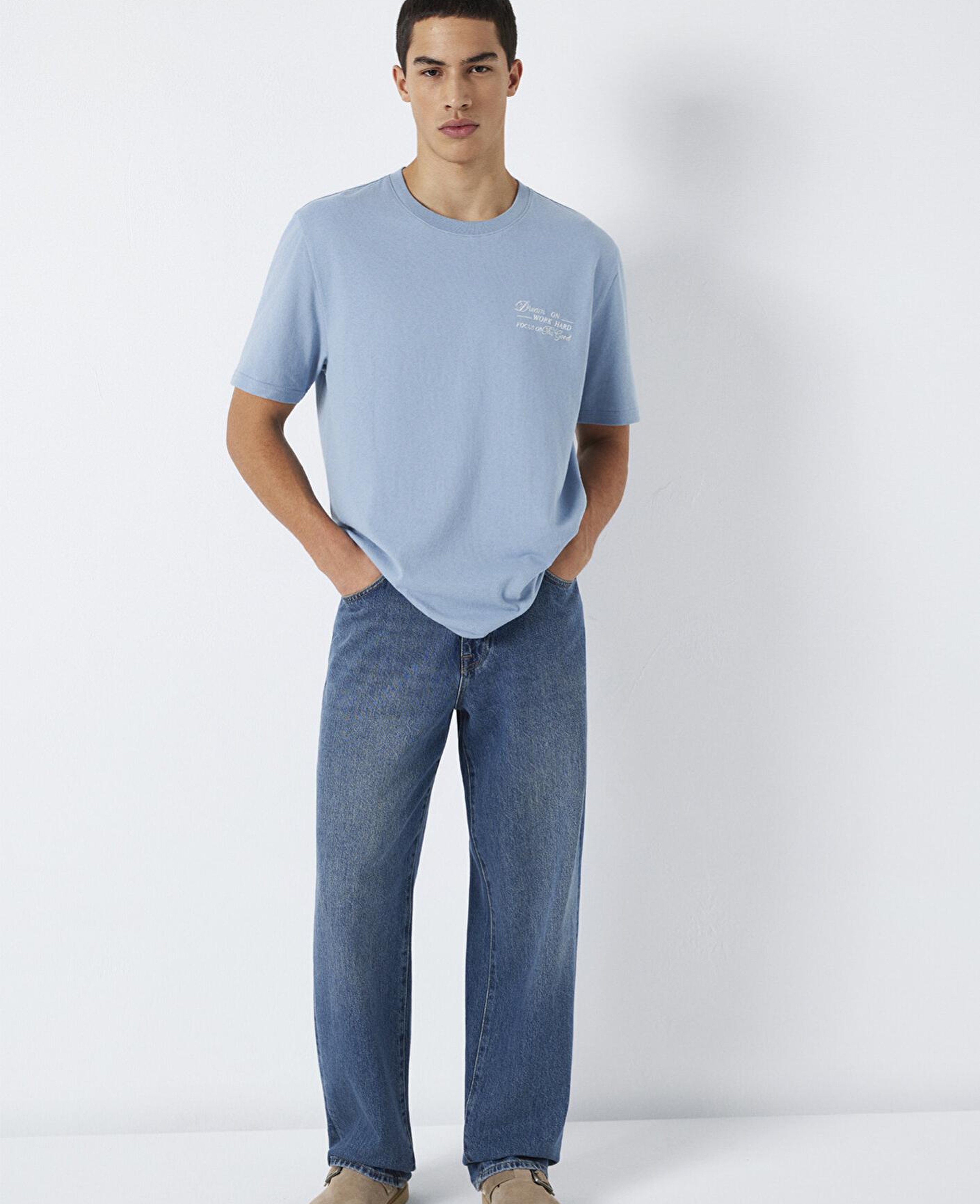 Mavi Baskılı Mavi Tişört Loose Fit / Bol Rahat Kesim 0613184-86998