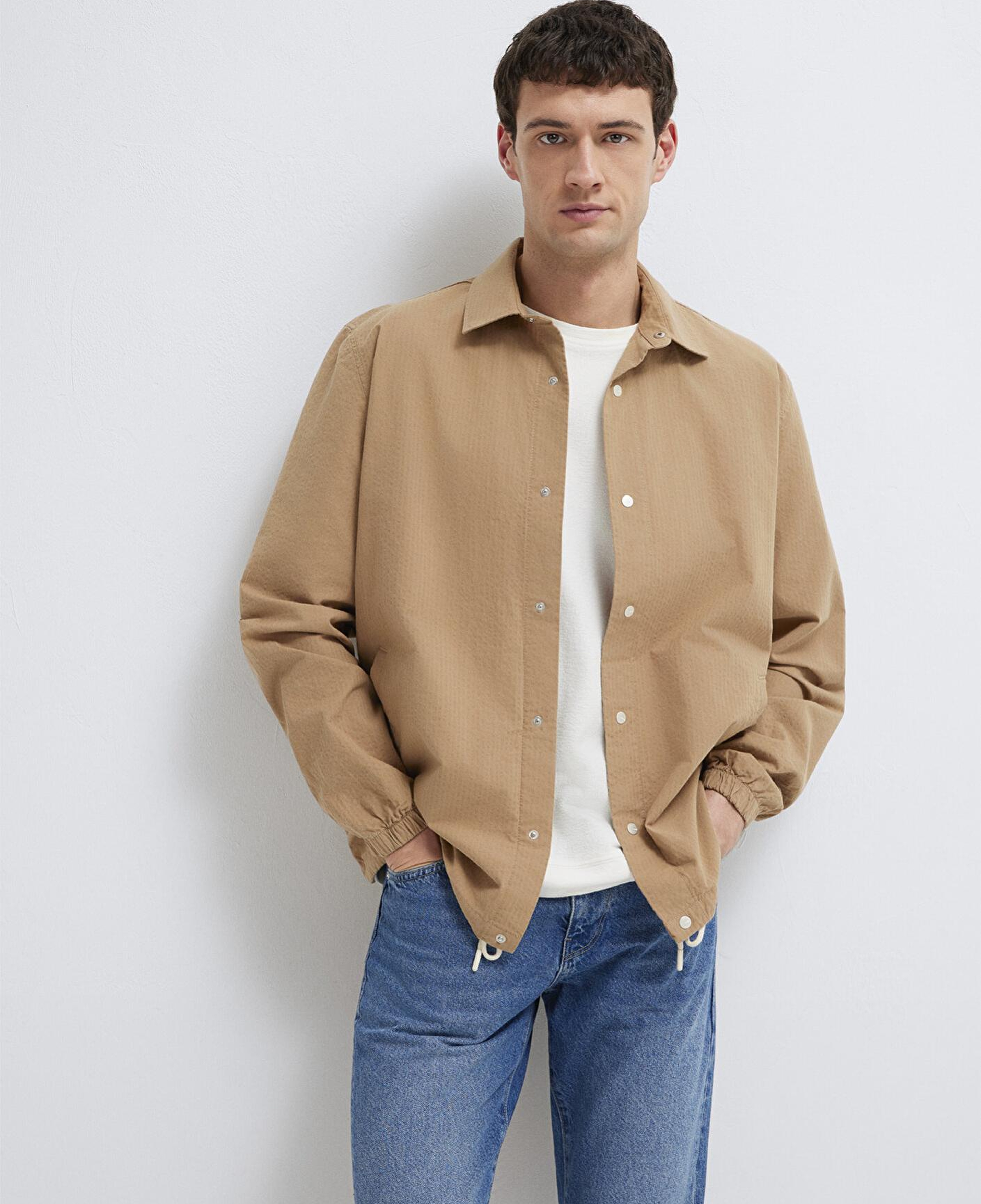 Mavi Cepli Kahverengi Gömlek Loose Fit / Bol Rahat Kesim 0211871-88616