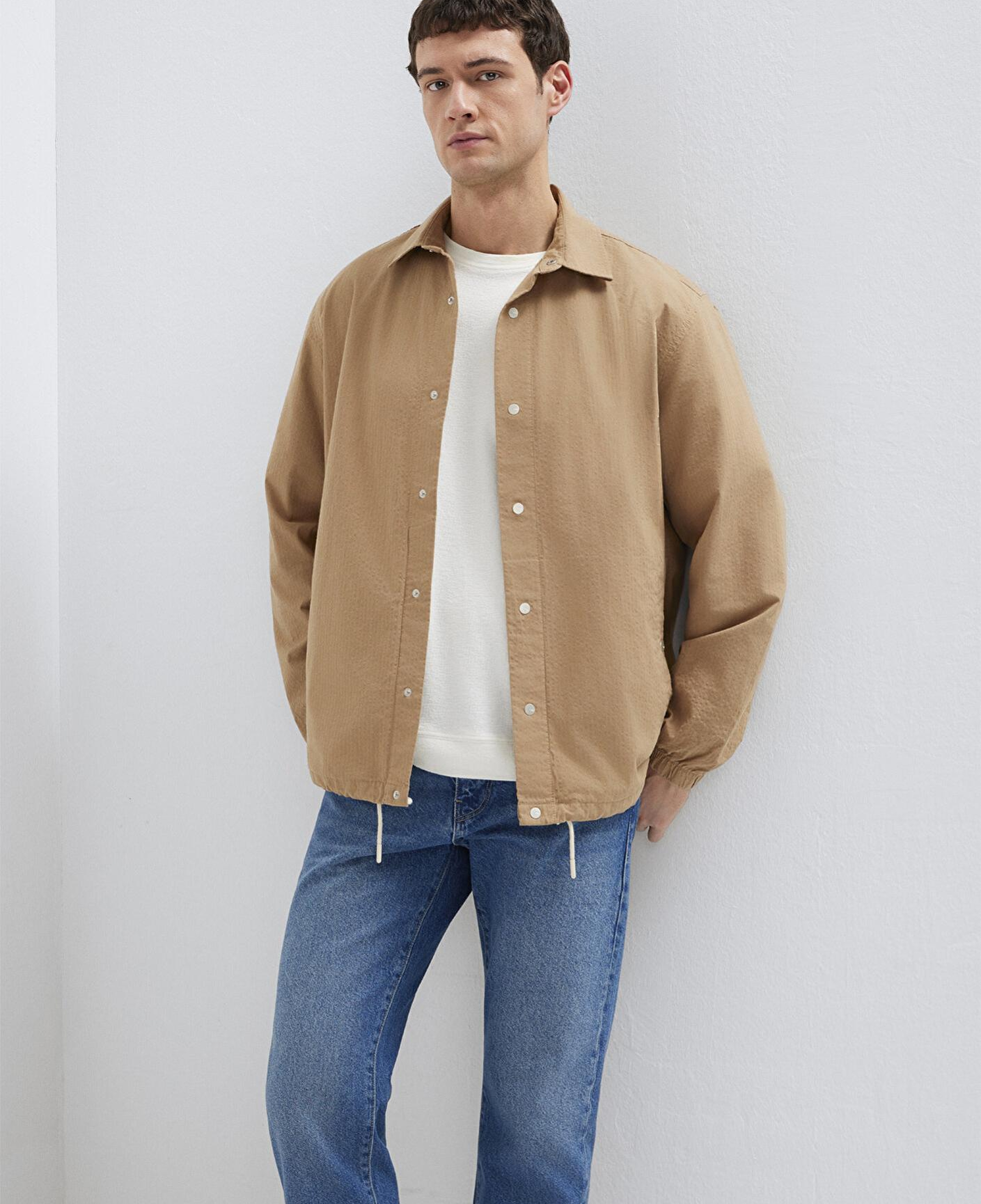 Mavi Cepli Kahverengi Gömlek Loose Fit / Bol Rahat Kesim 0211871-88616