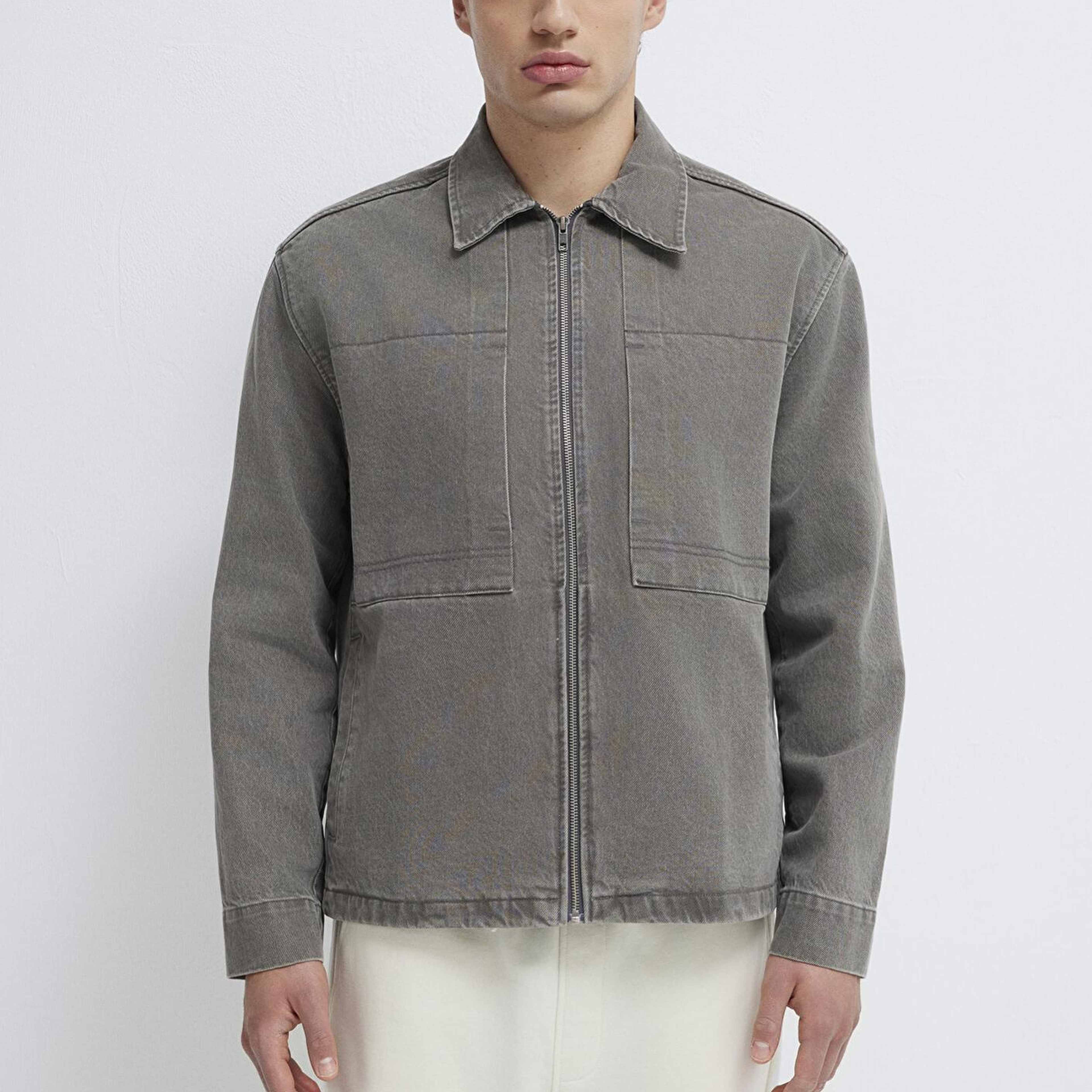 Mavi Fermuarlı Antrasit Gömlek Loose Fit / Bol Rahat Kesim 0211882-900