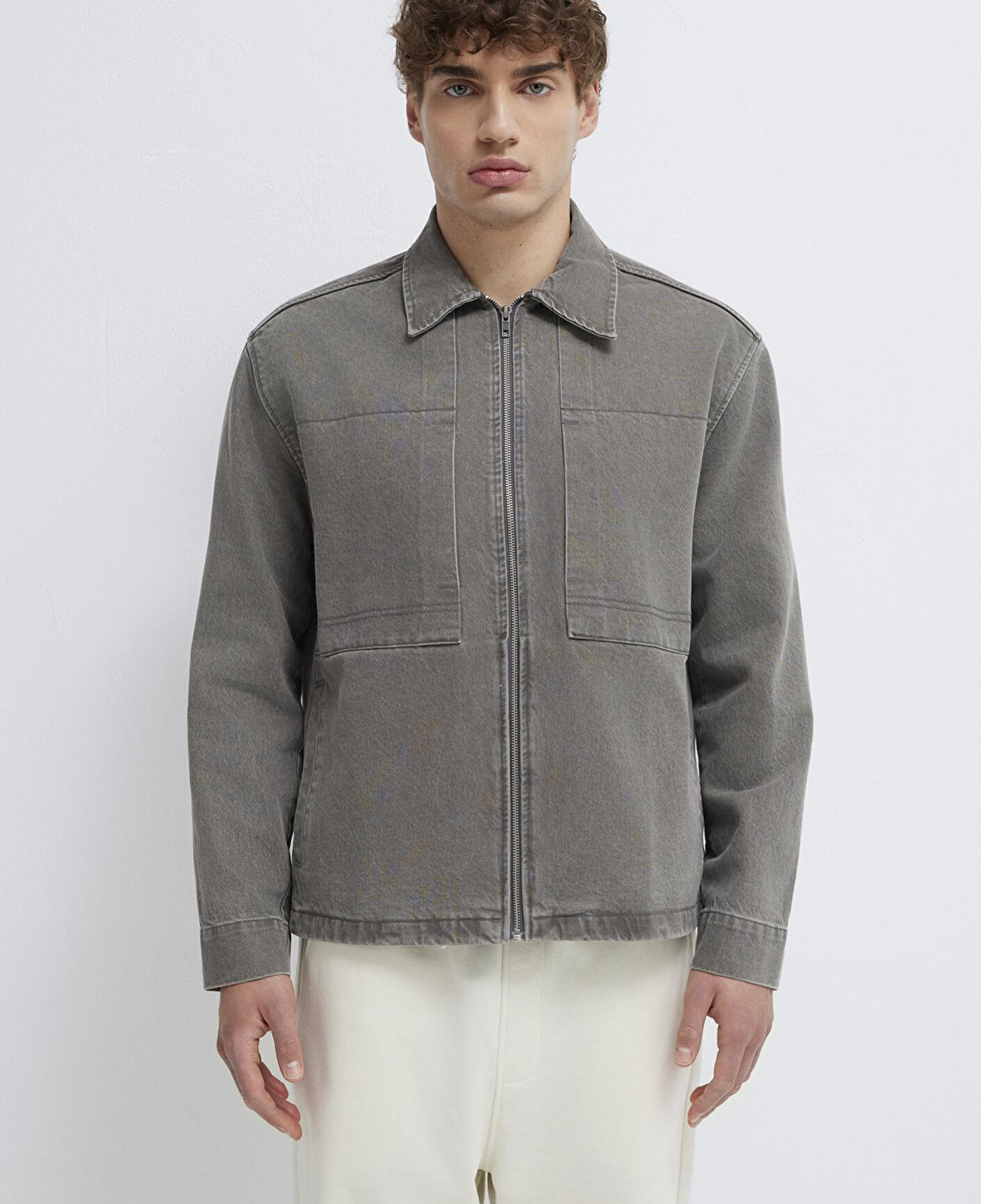 Mavi Fermuarlı Antrasit Gömlek Loose Fit / Bol Rahat Kesim 0211882-900