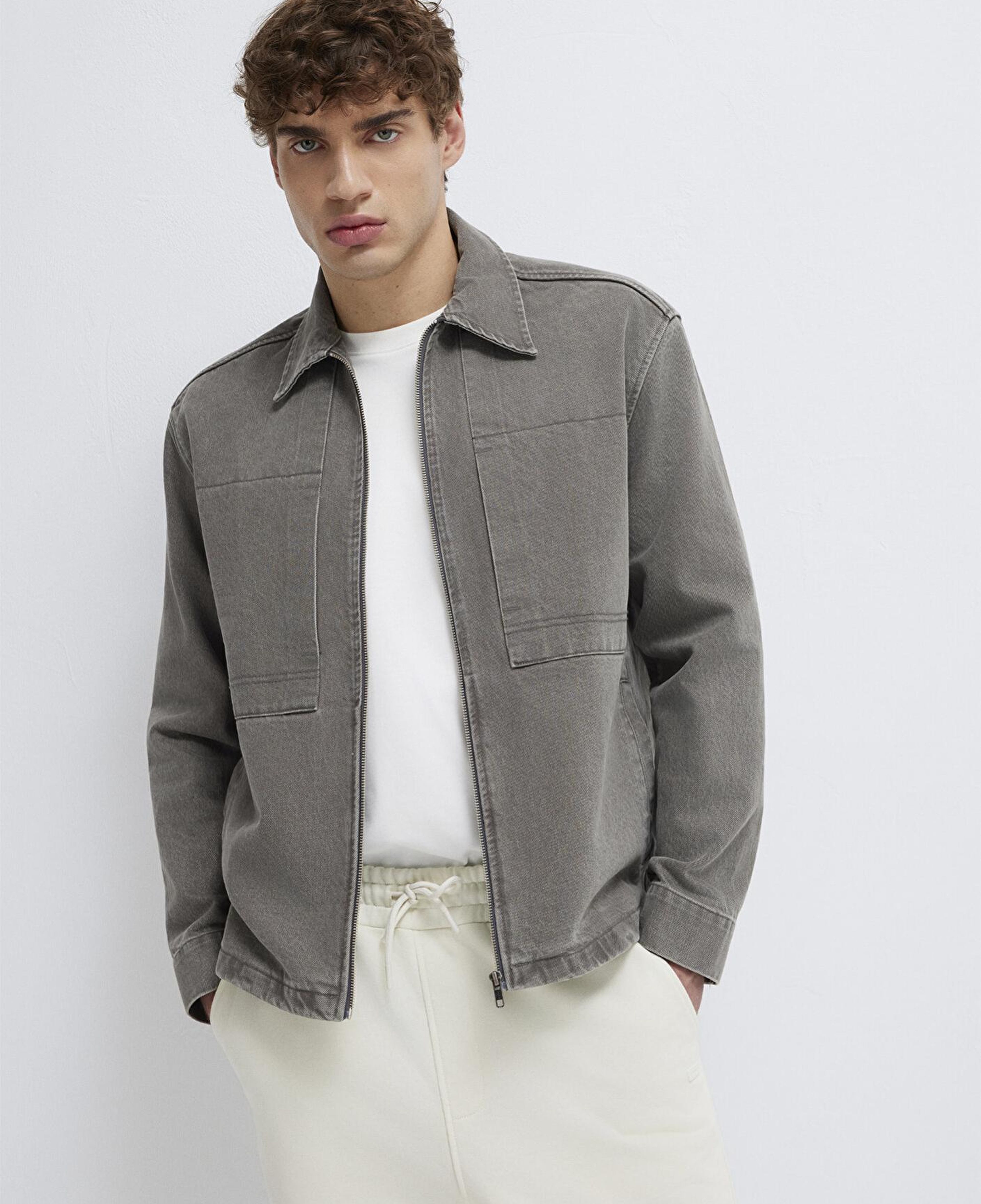 Mavi Fermuarlı Antrasit Gömlek Loose Fit / Bol Rahat Kesim 0211882-900