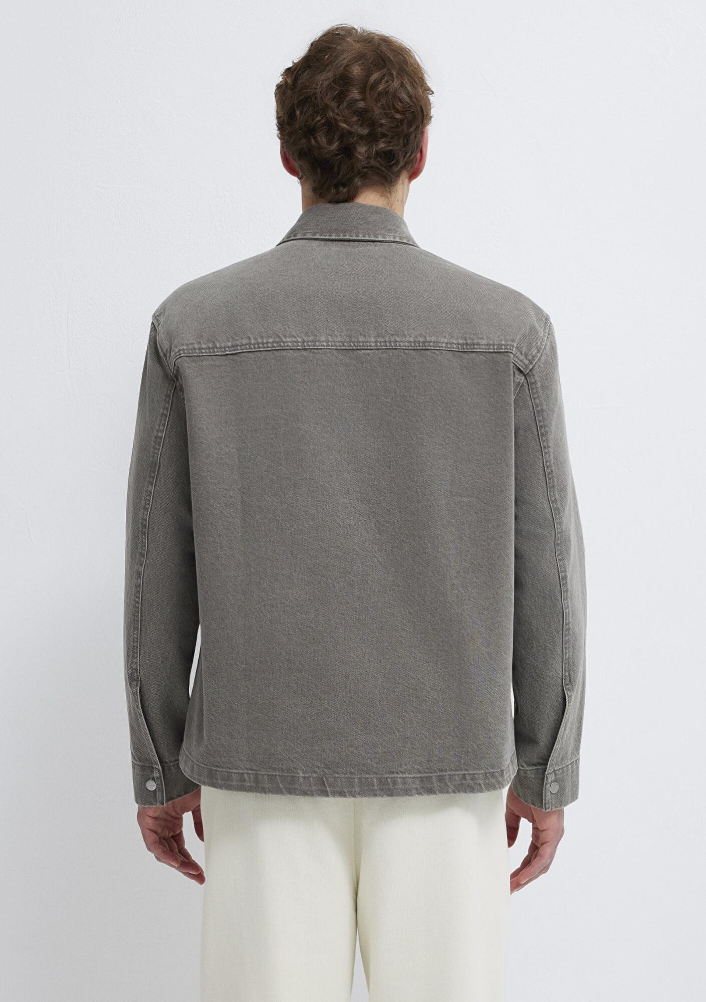 Mavi Fermuarlı Antrasit Gömlek Loose Fit / Bol Rahat Kesim 0211882-900