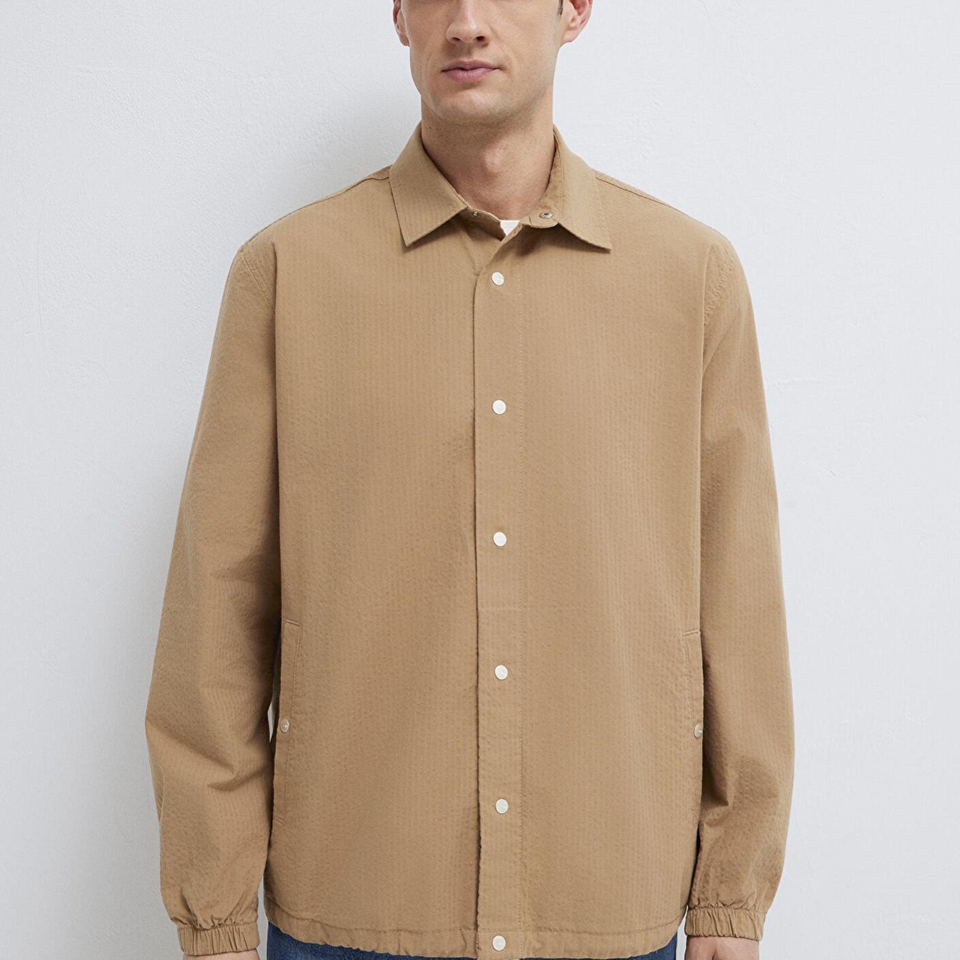 Mavi Cepli Kahverengi Gömlek Loose Fit / Bol Rahat Kesim 0211871-88616