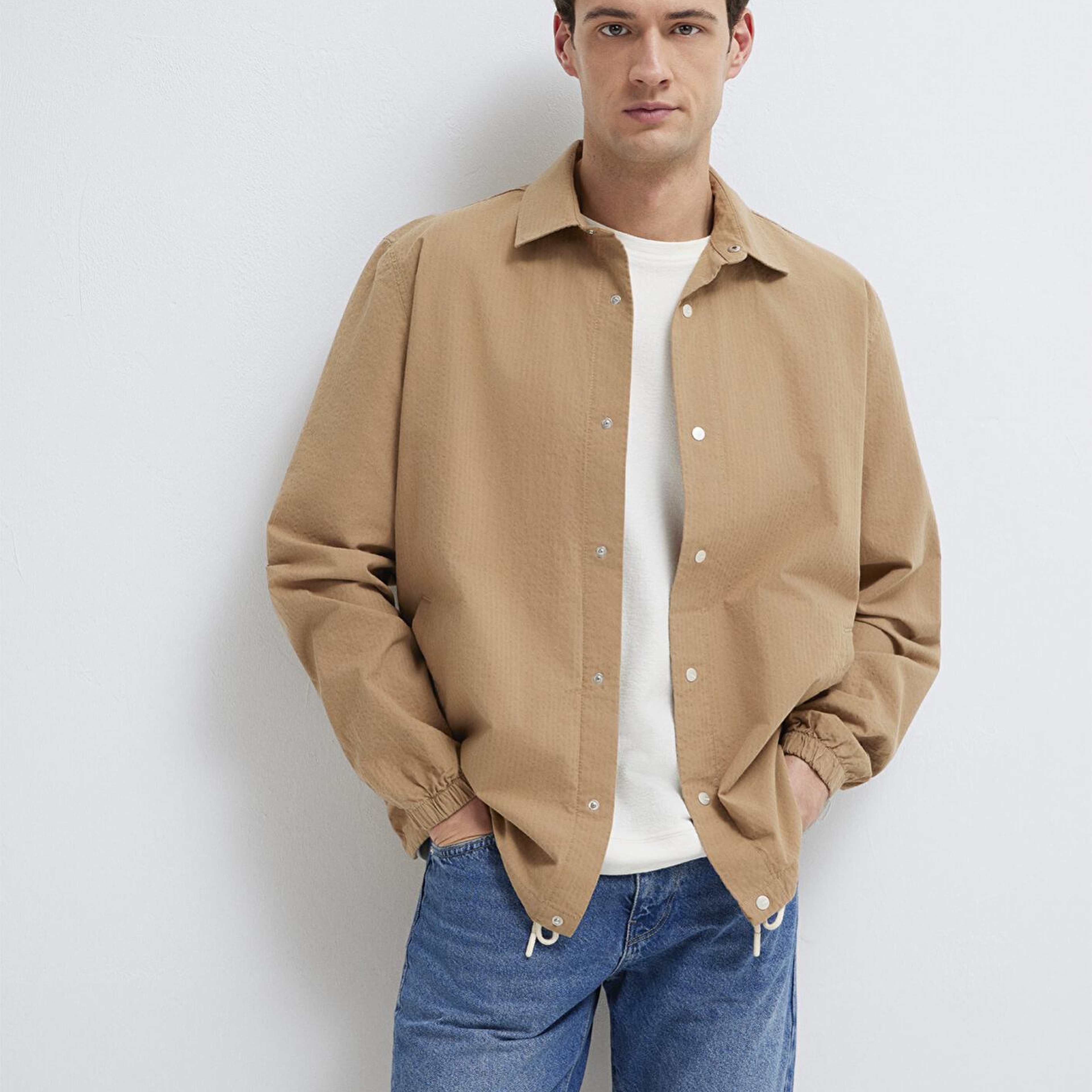 Mavi Cepli Kahverengi Gömlek Loose Fit / Bol Rahat Kesim 0211871-88616