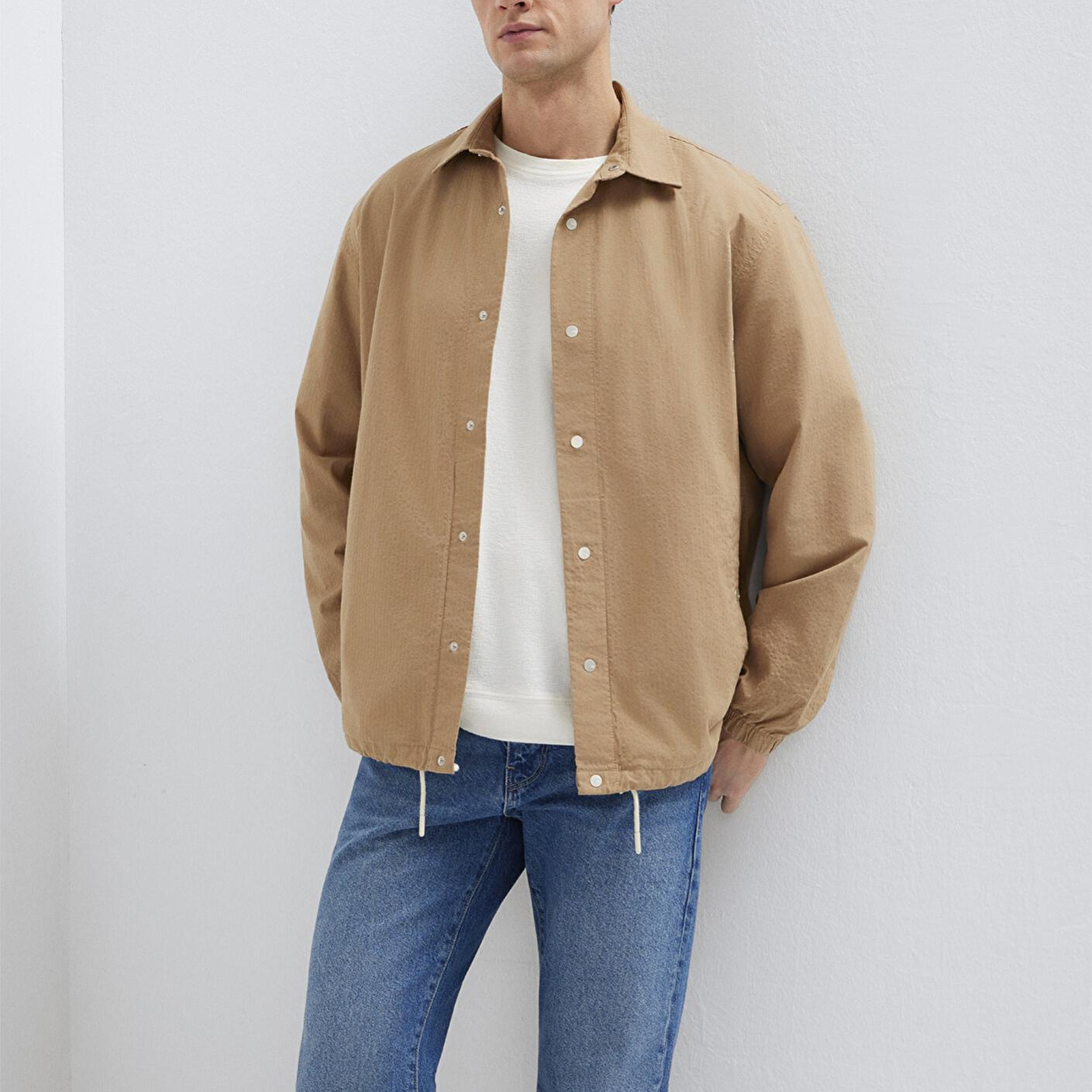 Mavi Cepli Kahverengi Gömlek Loose Fit / Bol Rahat Kesim 0211871-88616