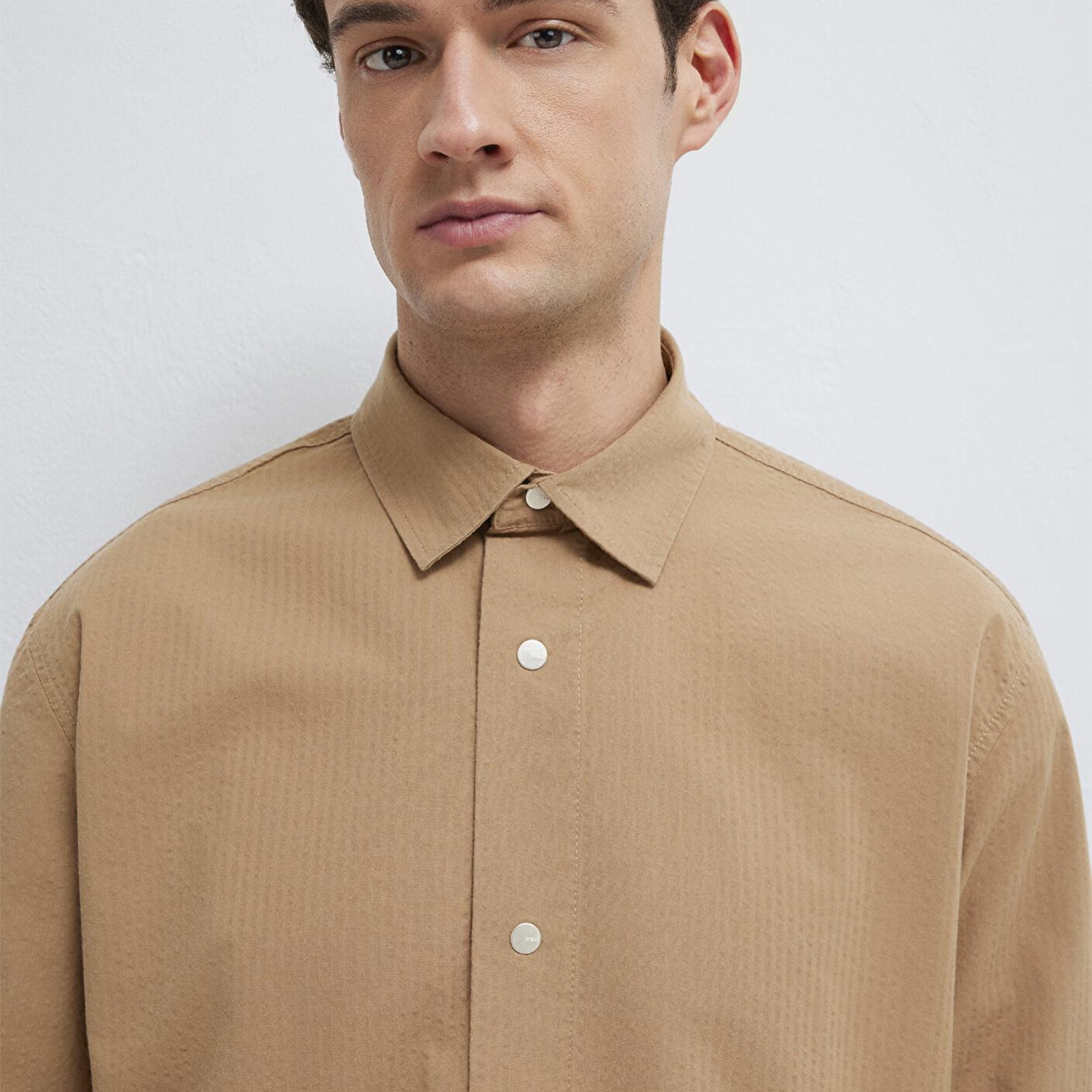 Mavi Cepli Kahverengi Gömlek Loose Fit / Bol Rahat Kesim 0211871-88616