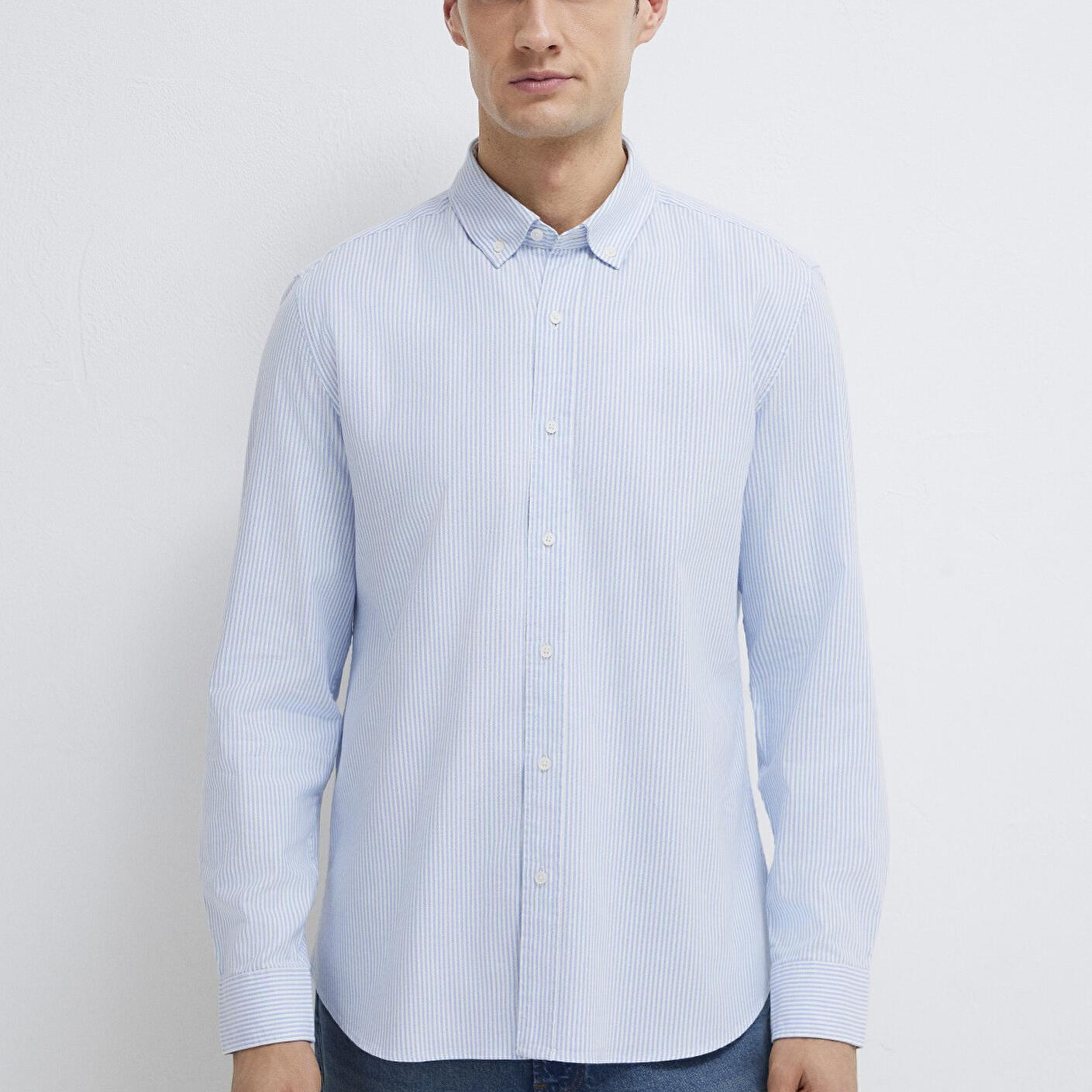 Mavi Çizgili Mavi Gömlek Slim Fit / Dar Kesim 0211916-91471