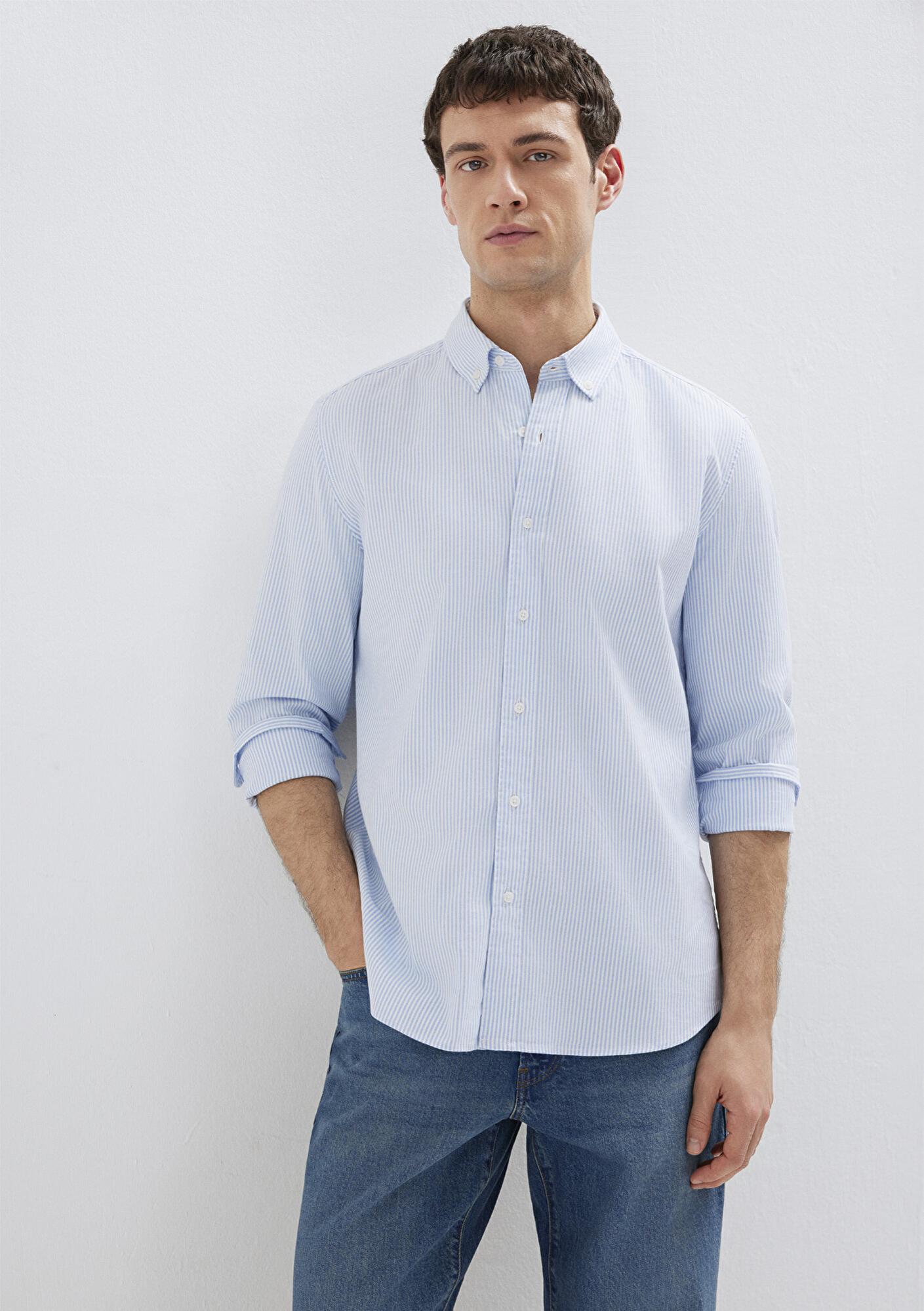 Mavi Çizgili Mavi Gömlek Slim Fit / Dar Kesim 0211916-91471