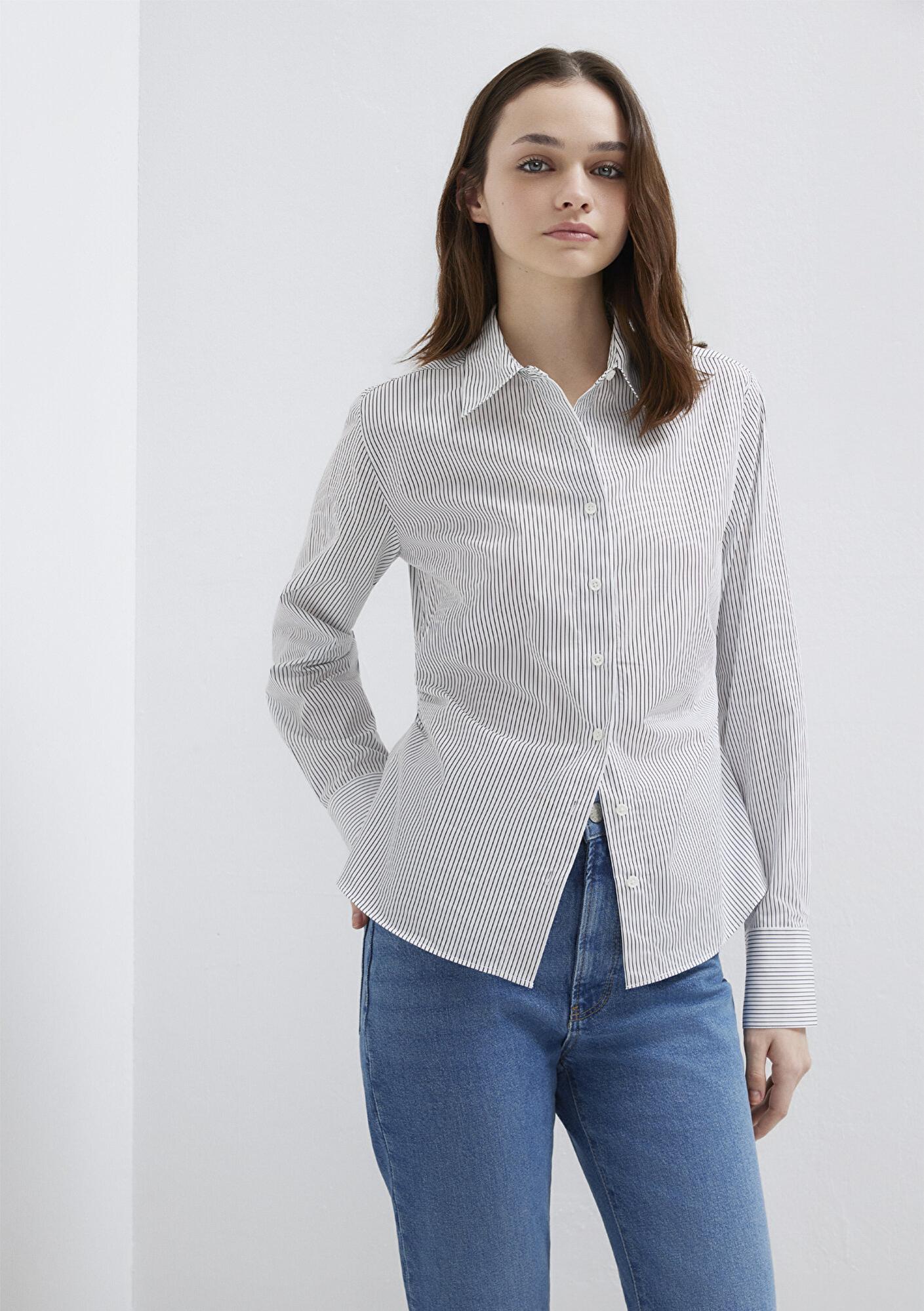 Mavi Antrasit Çizgili Beyaz Gömlek Slim Fit / Dar Kesim 1211378-91377