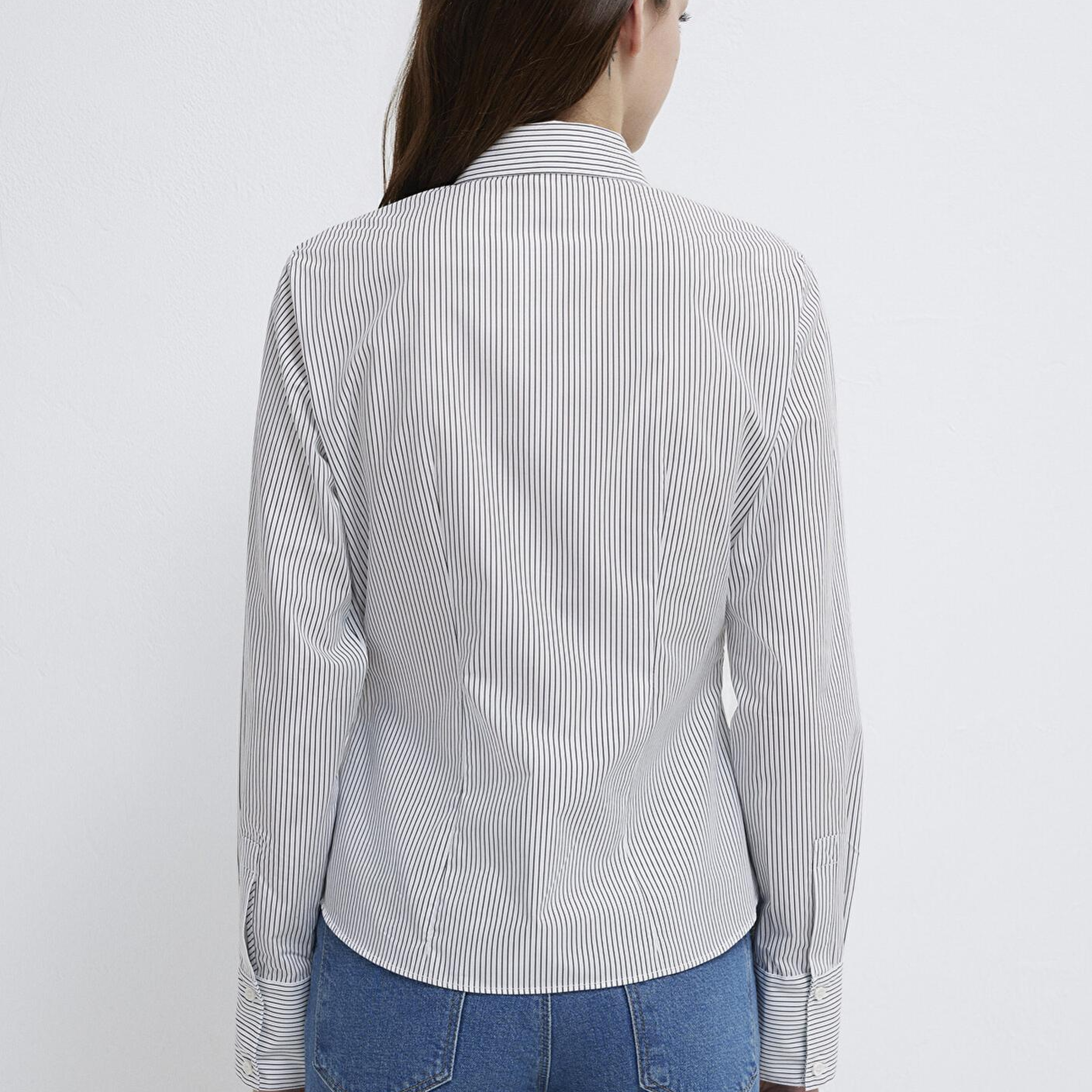 Mavi Antrasit Çizgili Beyaz Gömlek Slim Fit / Dar Kesim 1211378-91377